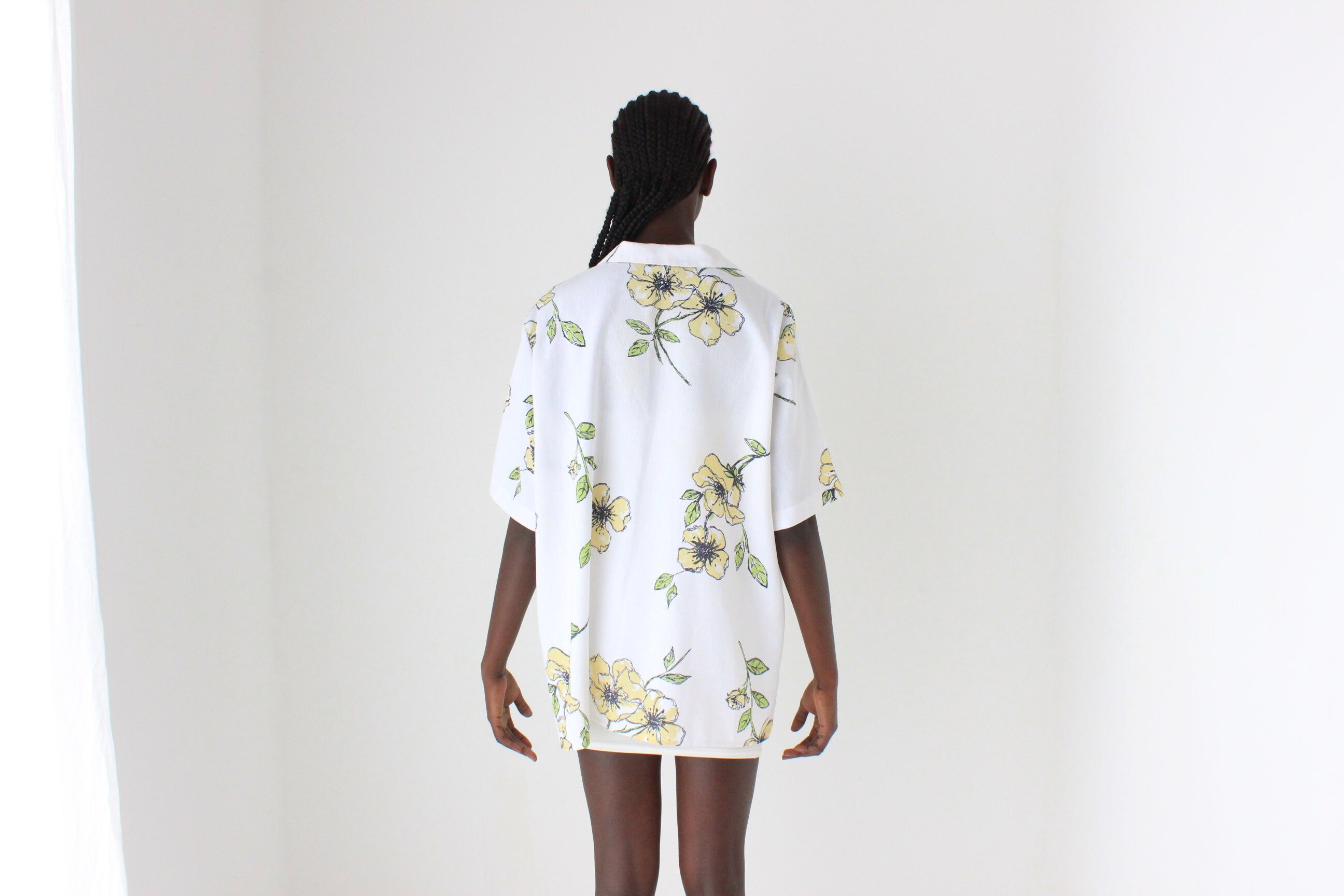 80s Woven Textured Short Sleeve Boxy Shirt