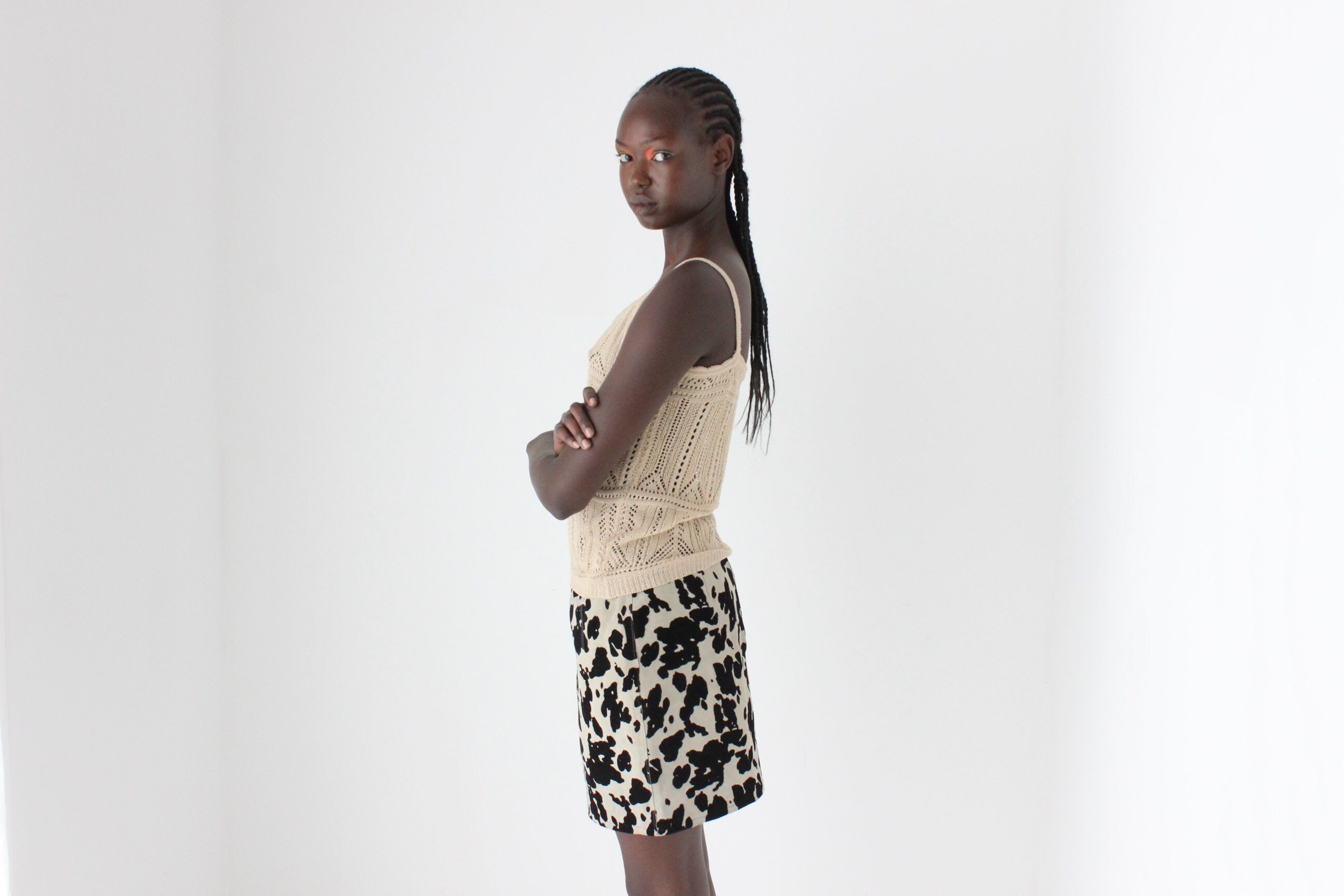 Y2K Textured Knit Beige Crochet Tank