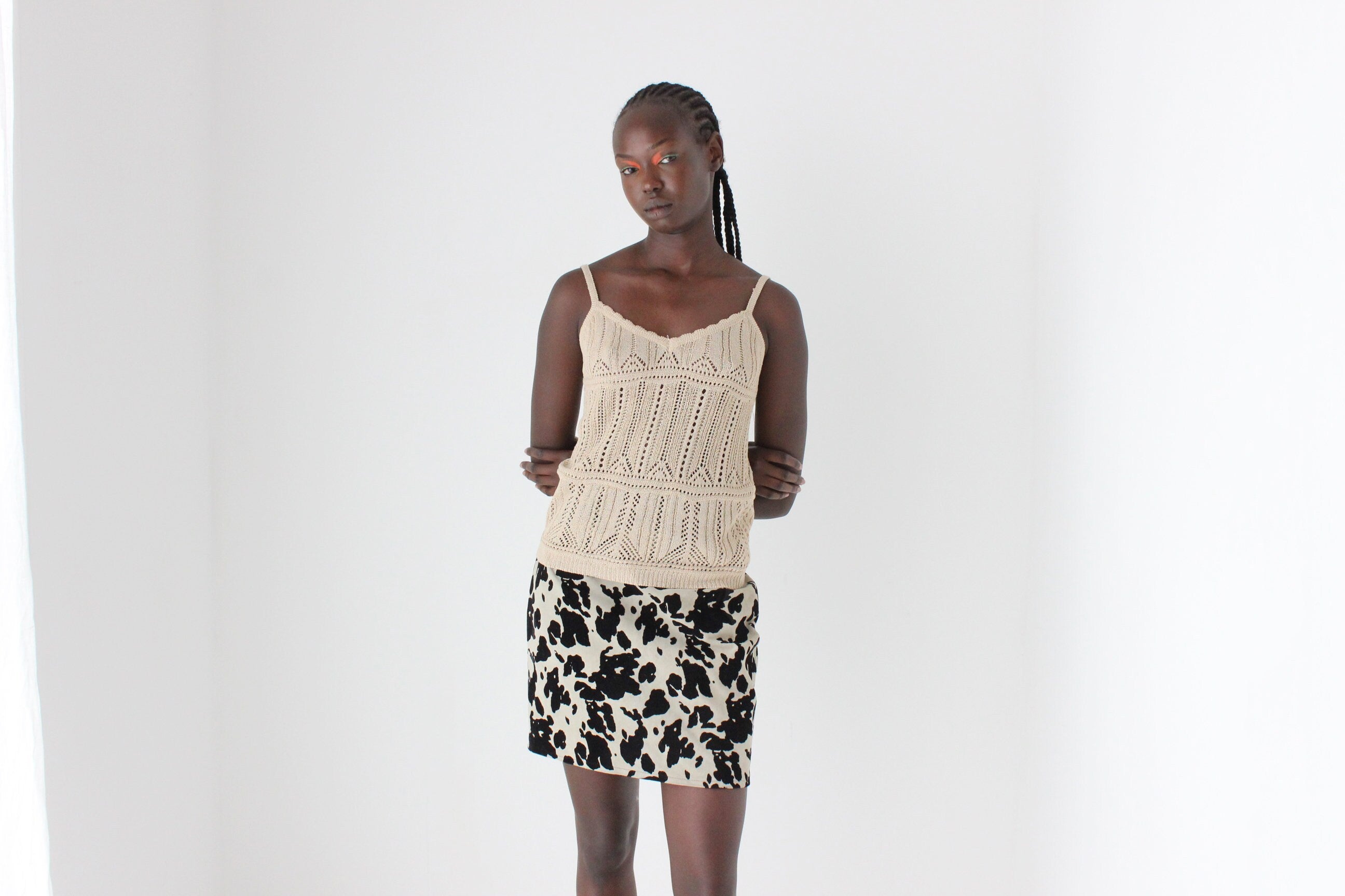 90s DANIER Textured Suede Cow Print Mini Skirt