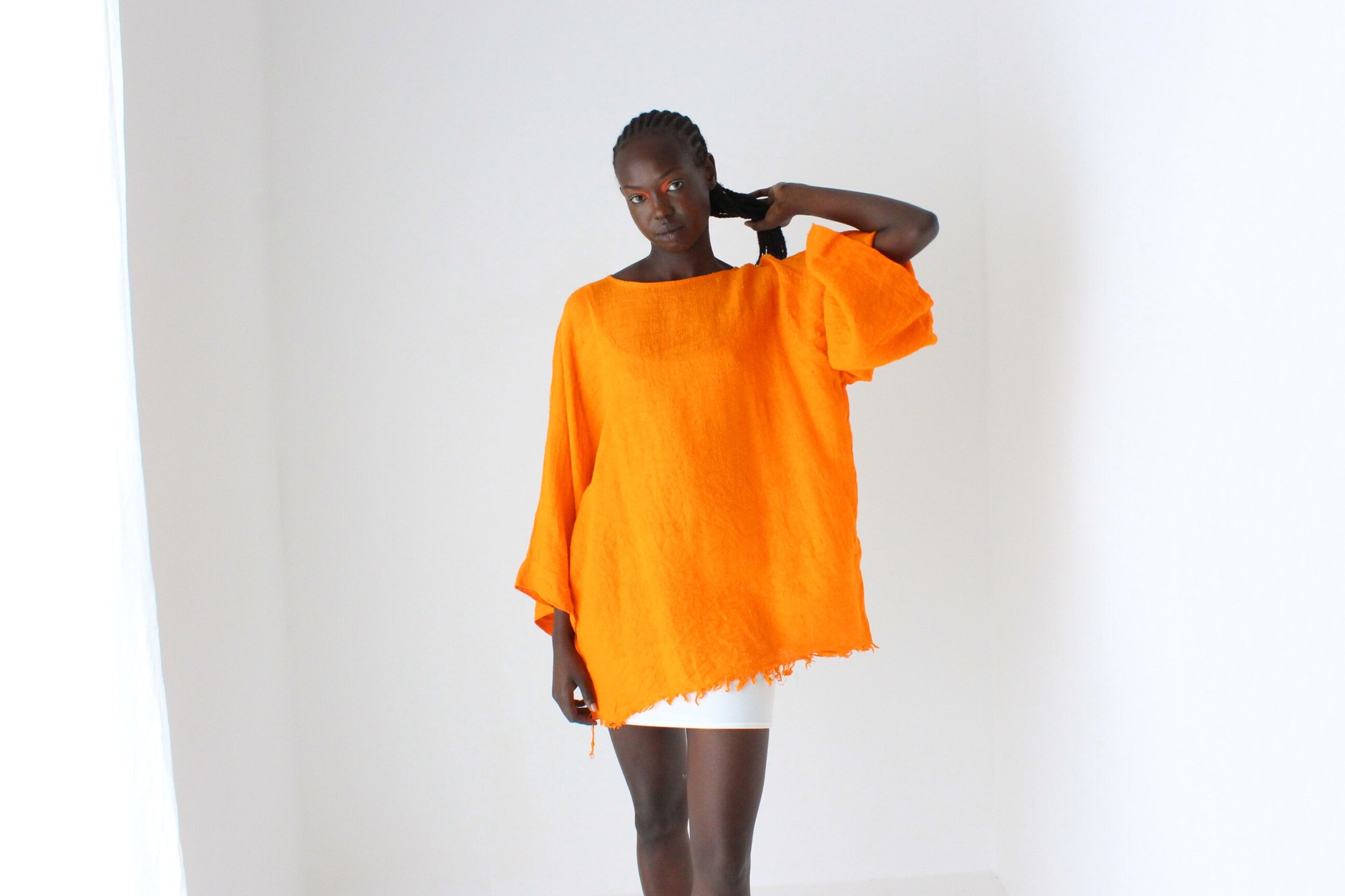 90s Relaxed Flax Flare Sleeve Smock