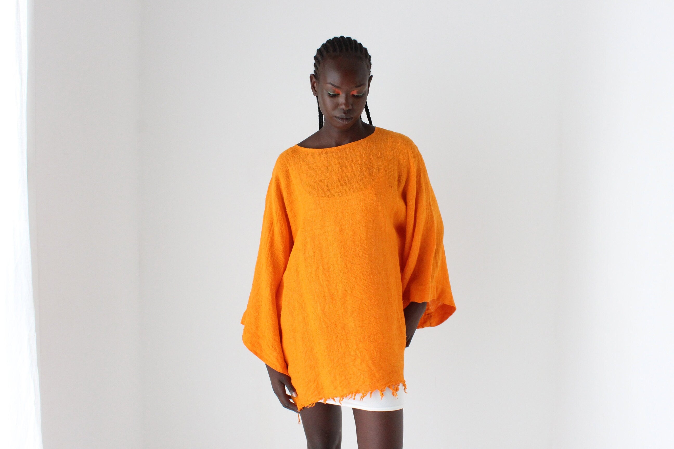 90s Relaxed Flax Flare Sleeve Smock