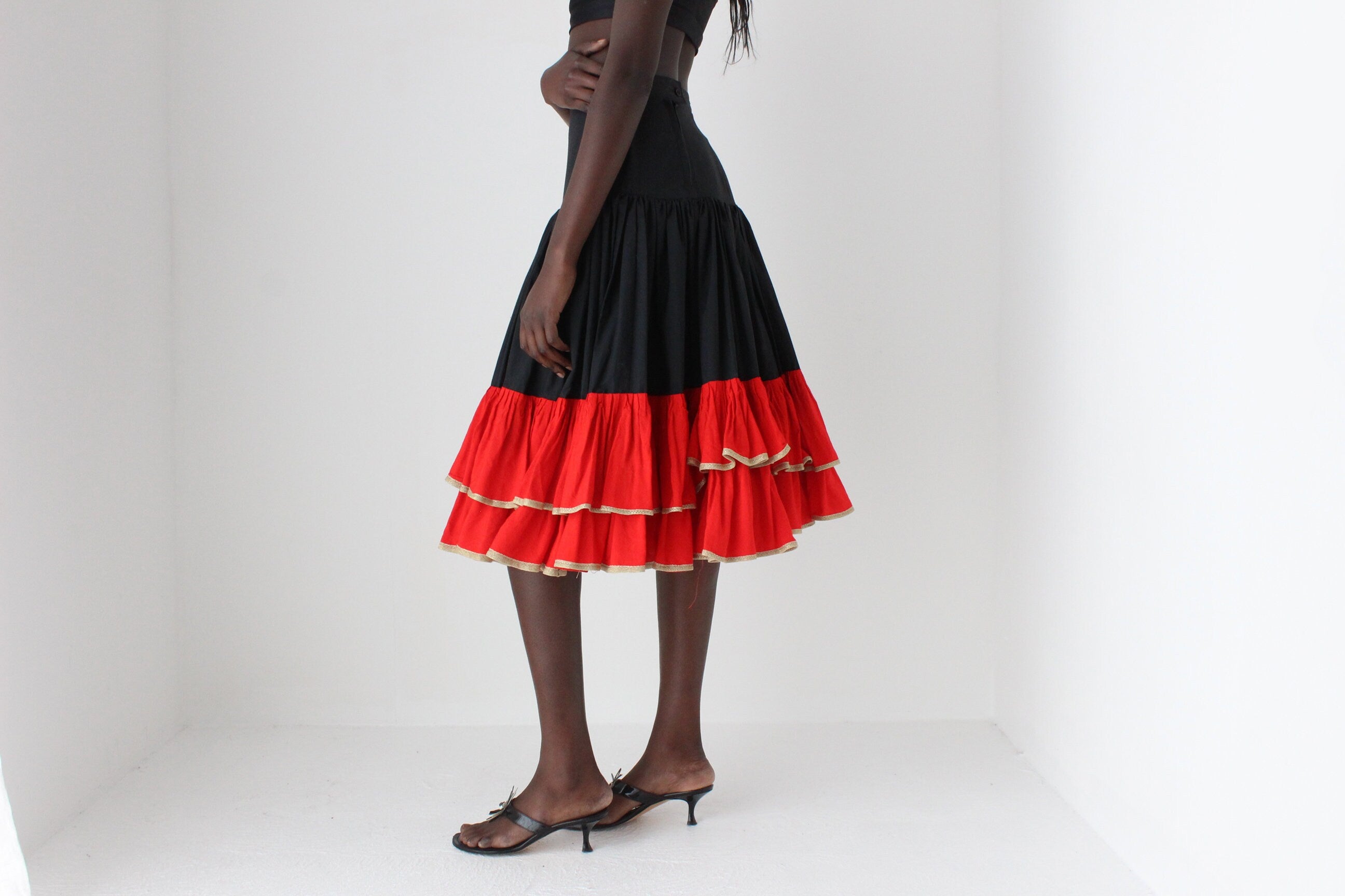 80s Dramatic Flamenco Style Ruffle Skirt