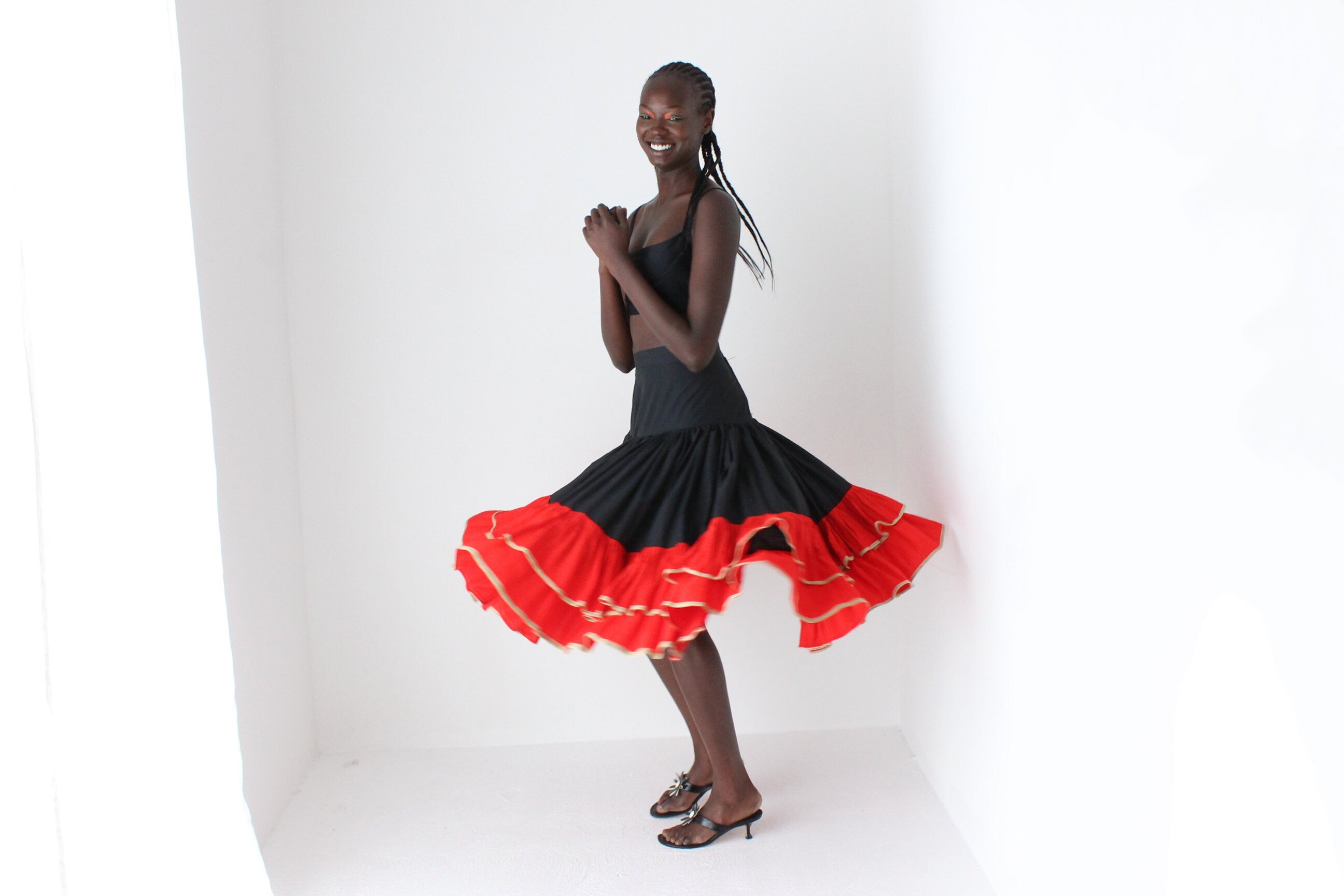 80s Dramatic Flamenco Style Ruffle Skirt