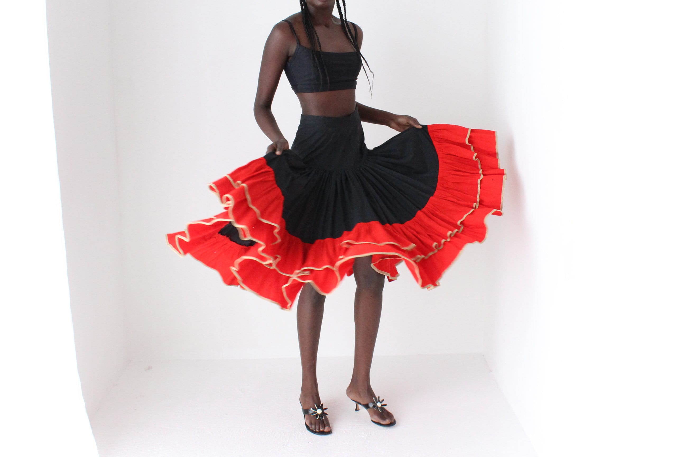 80s Dramatic Flamenco Style Ruffle Skirt