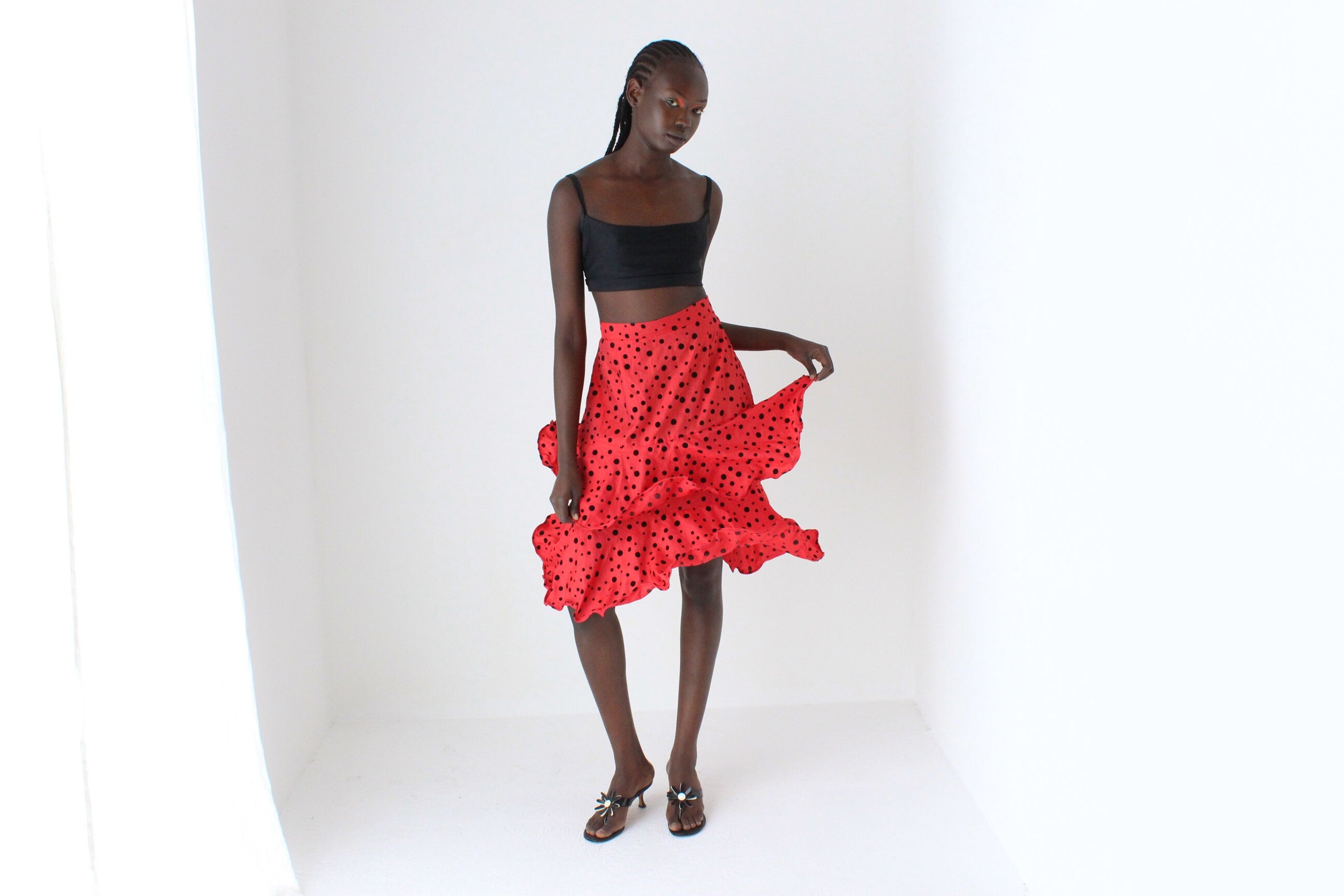 80s Wired Sculptural Ruffle Taffeta Skirt