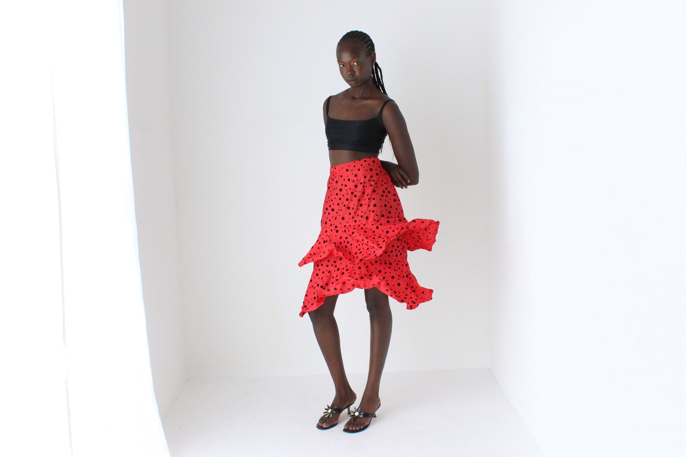 80s Wired Sculptural Ruffle Taffeta Skirt