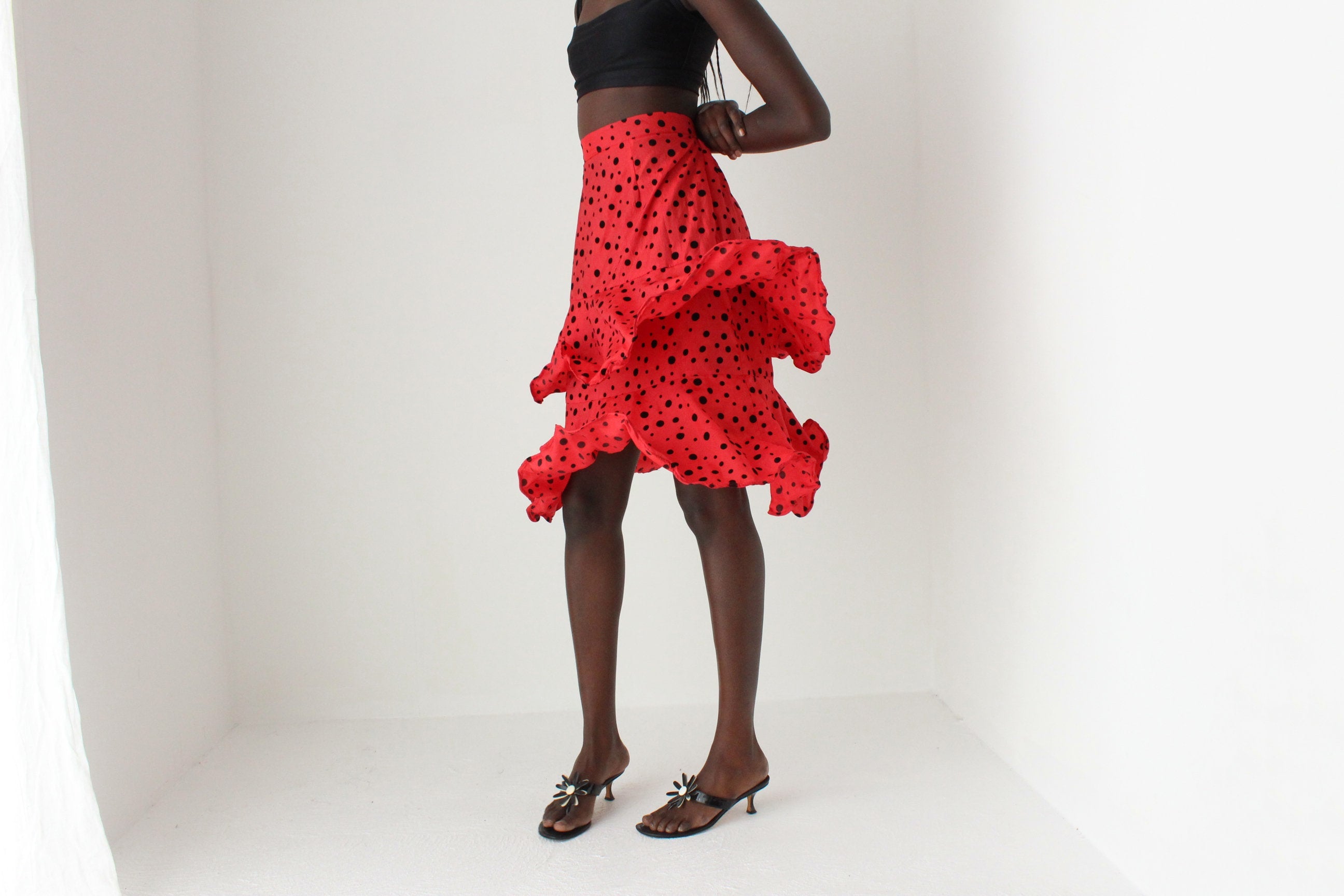 80s Wired Sculptural Ruffle Taffeta Skirt
