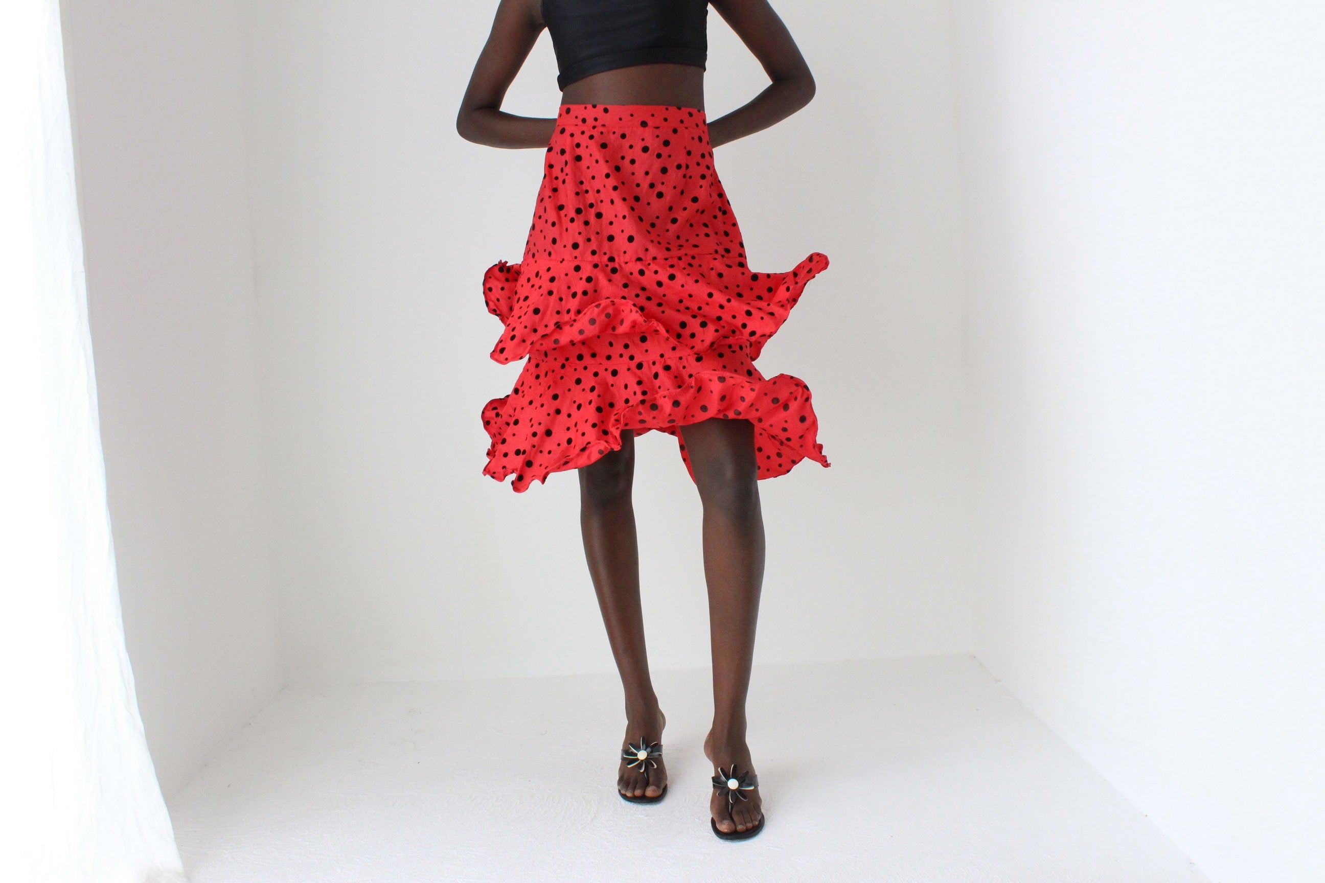 80s Wired Sculptural Ruffle Taffeta Skirt
