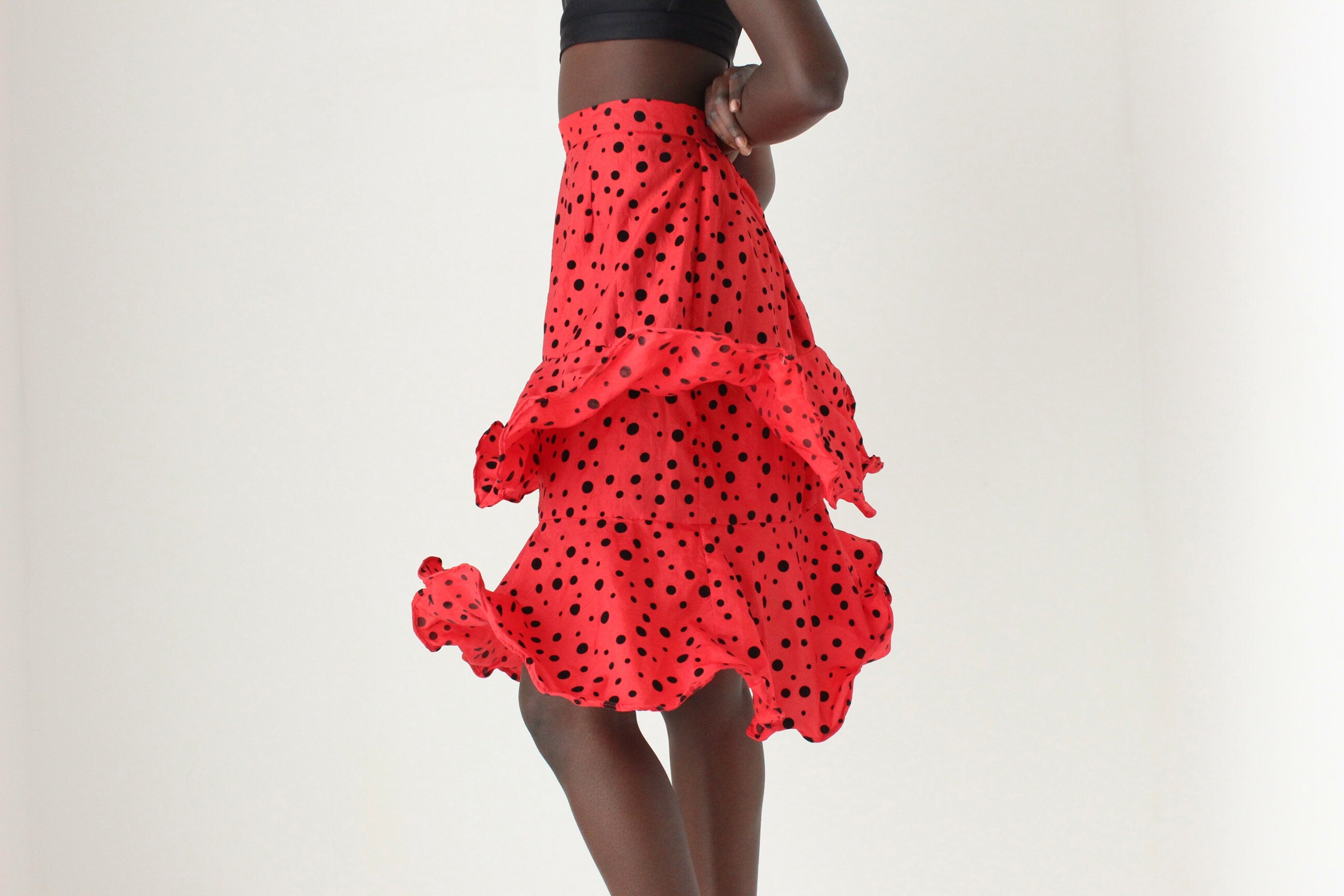 80s Wired Sculptural Ruffle Taffeta Skirt