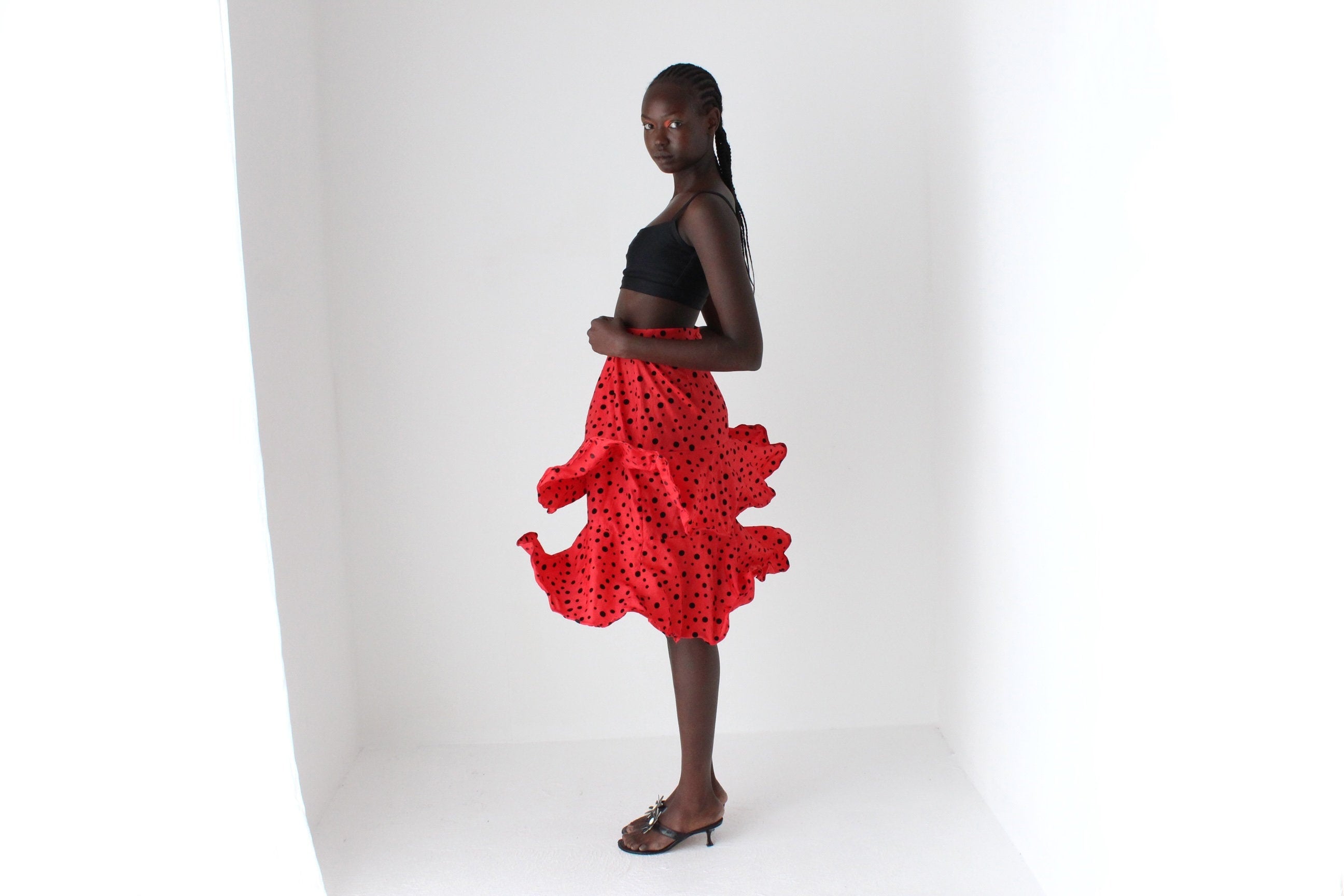 80s Wired Sculptural Ruffle Taffeta Skirt