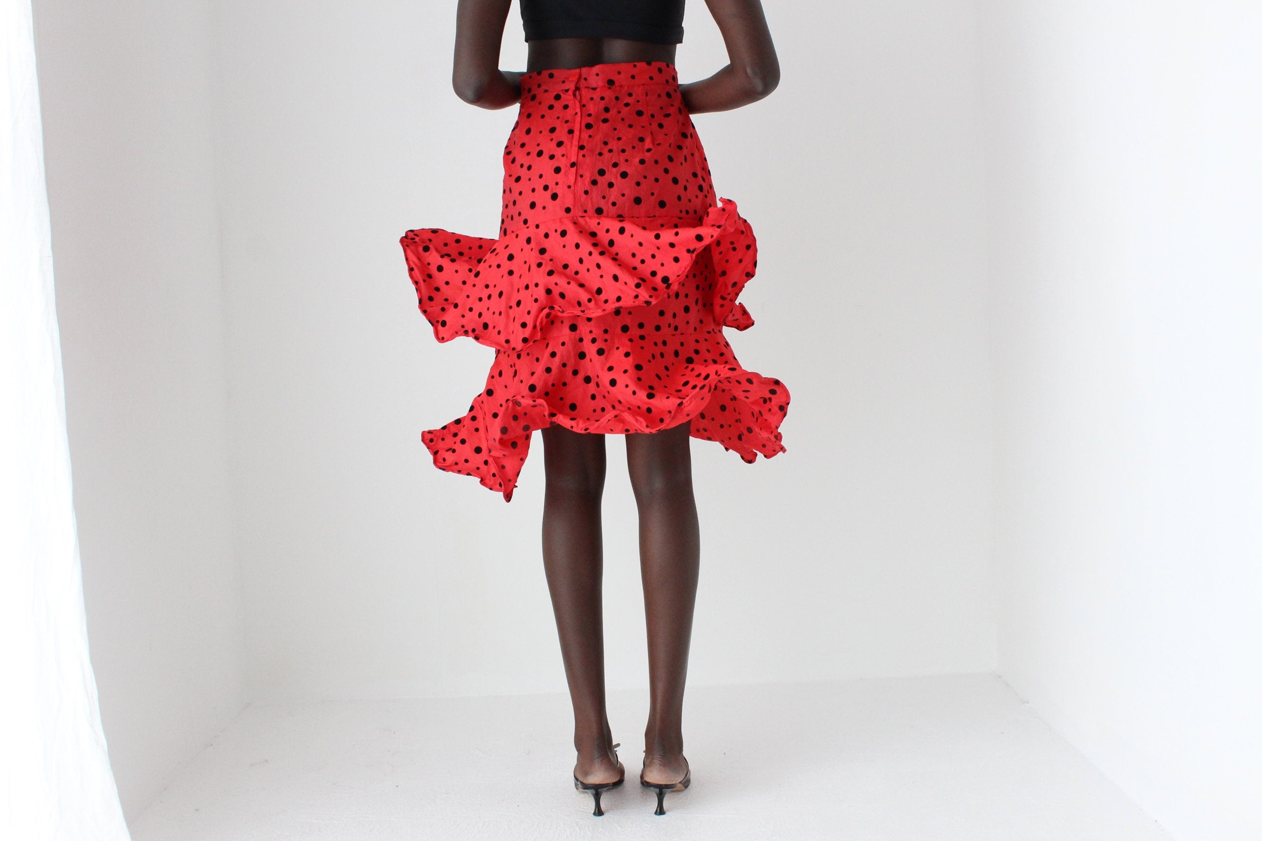 80s Wired Sculptural Ruffle Taffeta Skirt