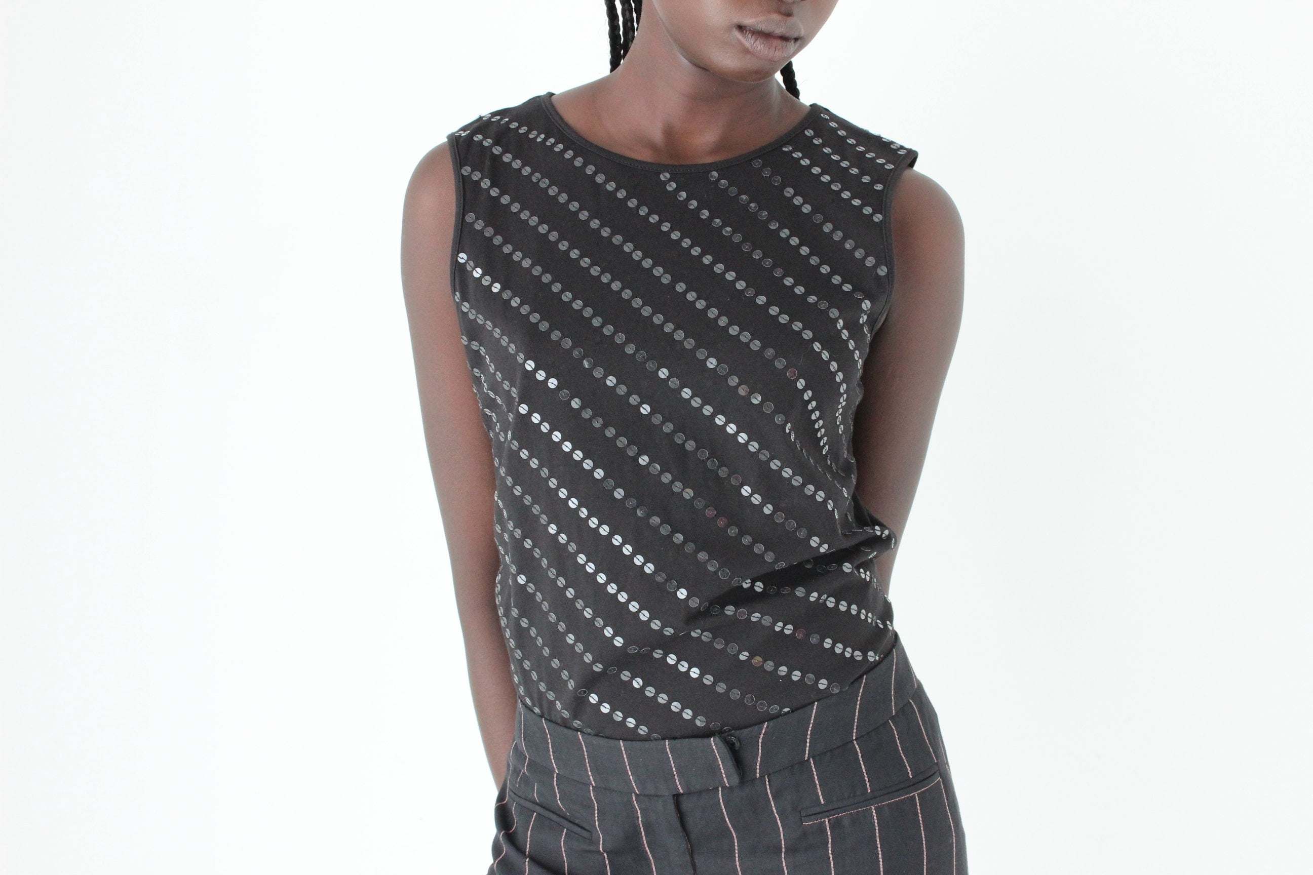 Y2K Subtle Diagonal Sequin Tank
