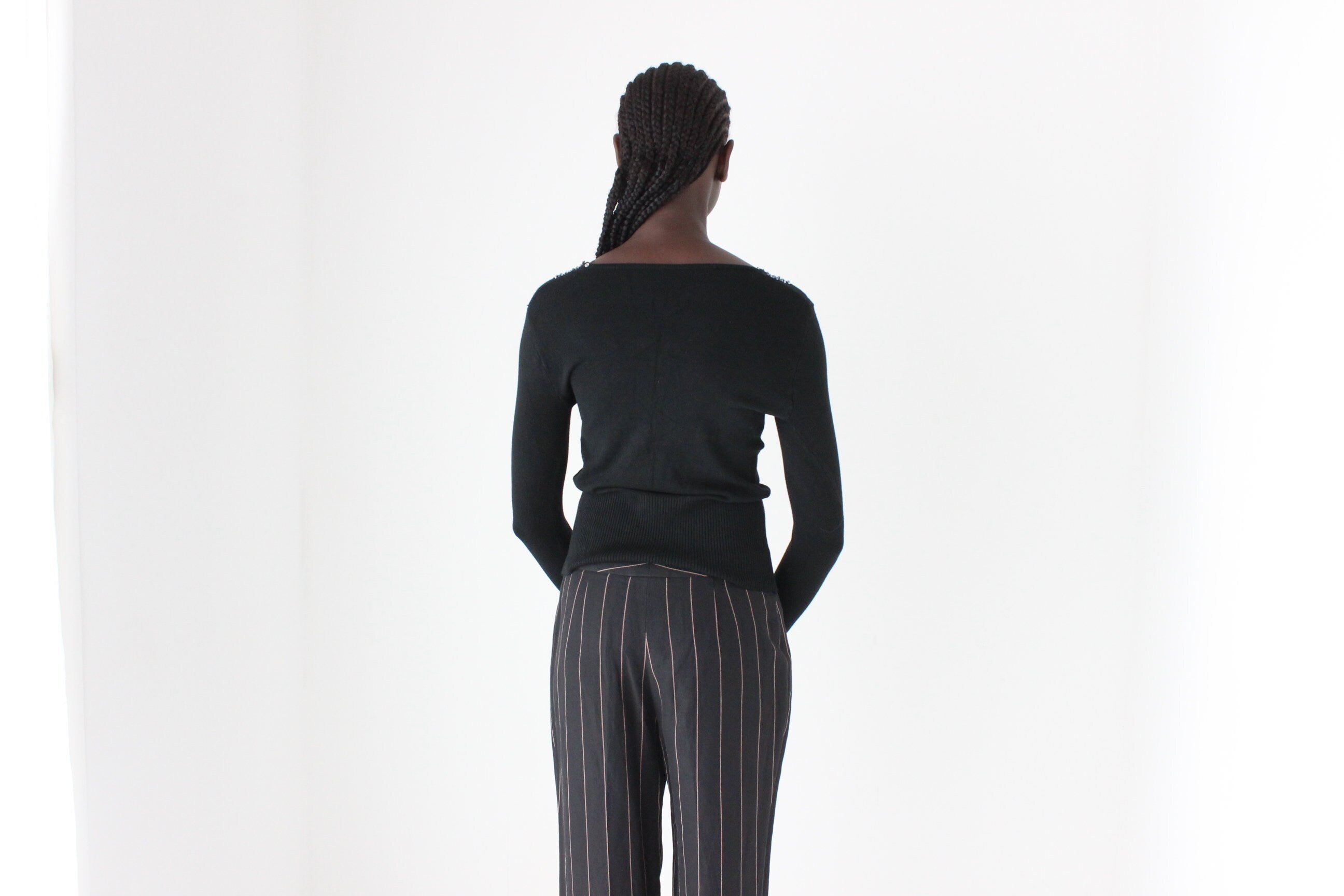 80s Sequin Stretch Knit Fitted Sweater Top