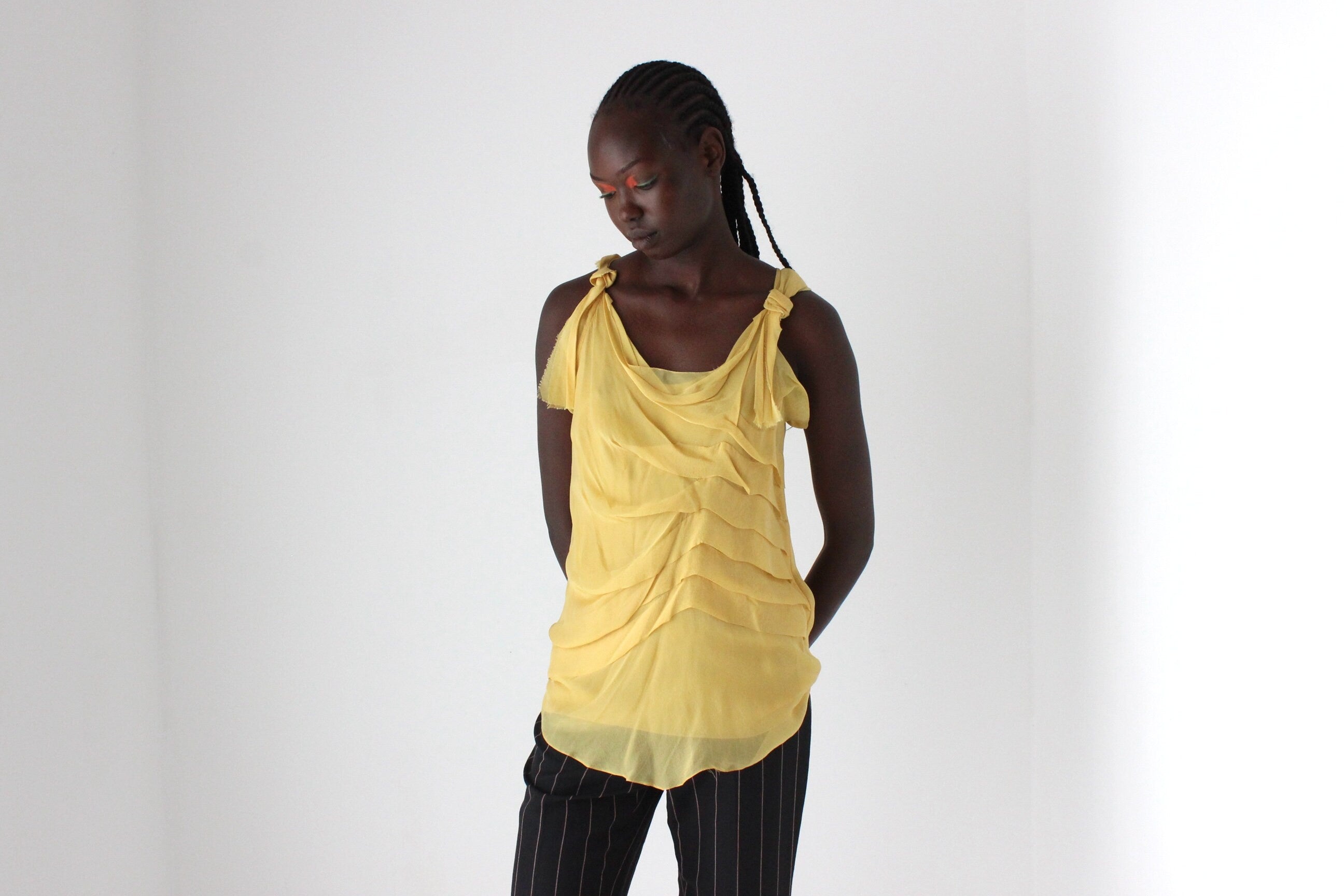 2000s Alberta Ferretti Pure Silk Romantic Ruffle Drape Top