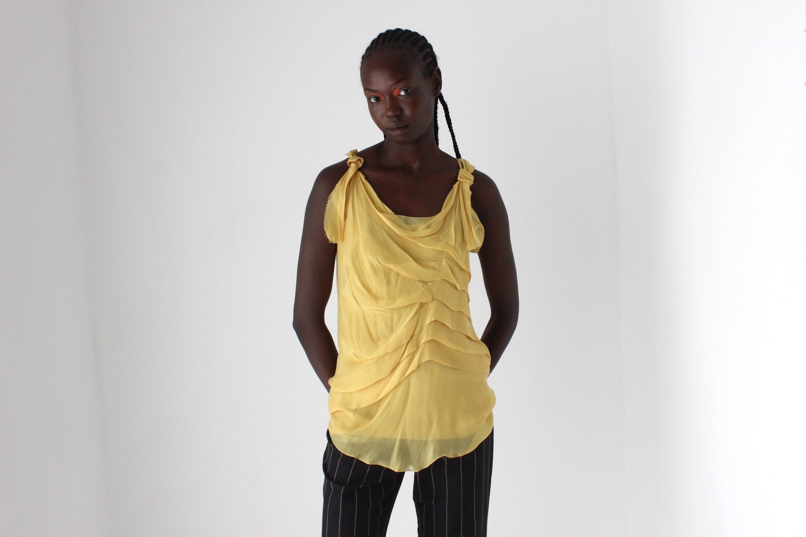 2000s Alberta Ferretti Pure Silk Romantic Ruffle Drape Top