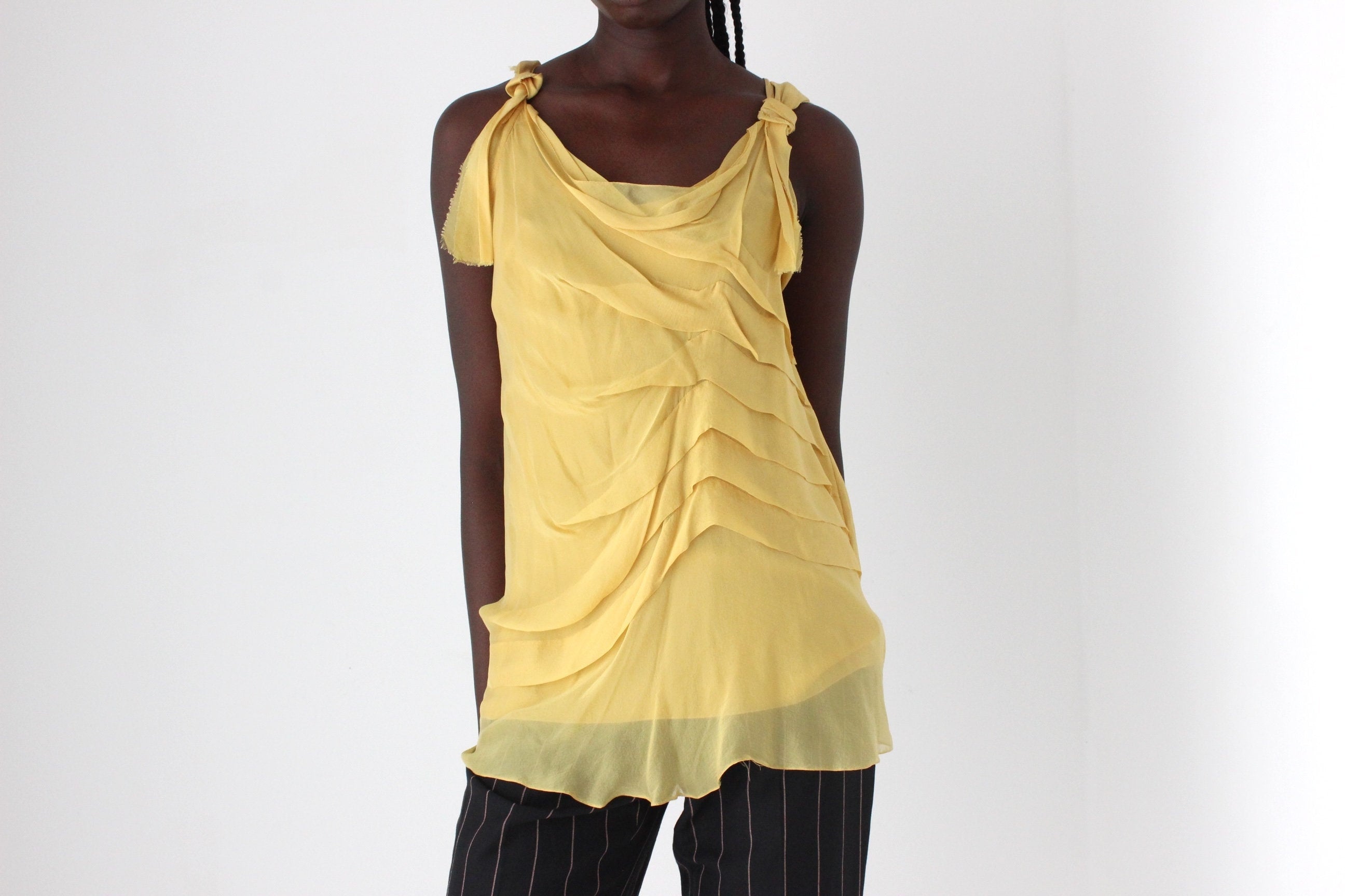 2000s Alberta Ferretti Pure Silk Romantic Ruffle Drape Top
