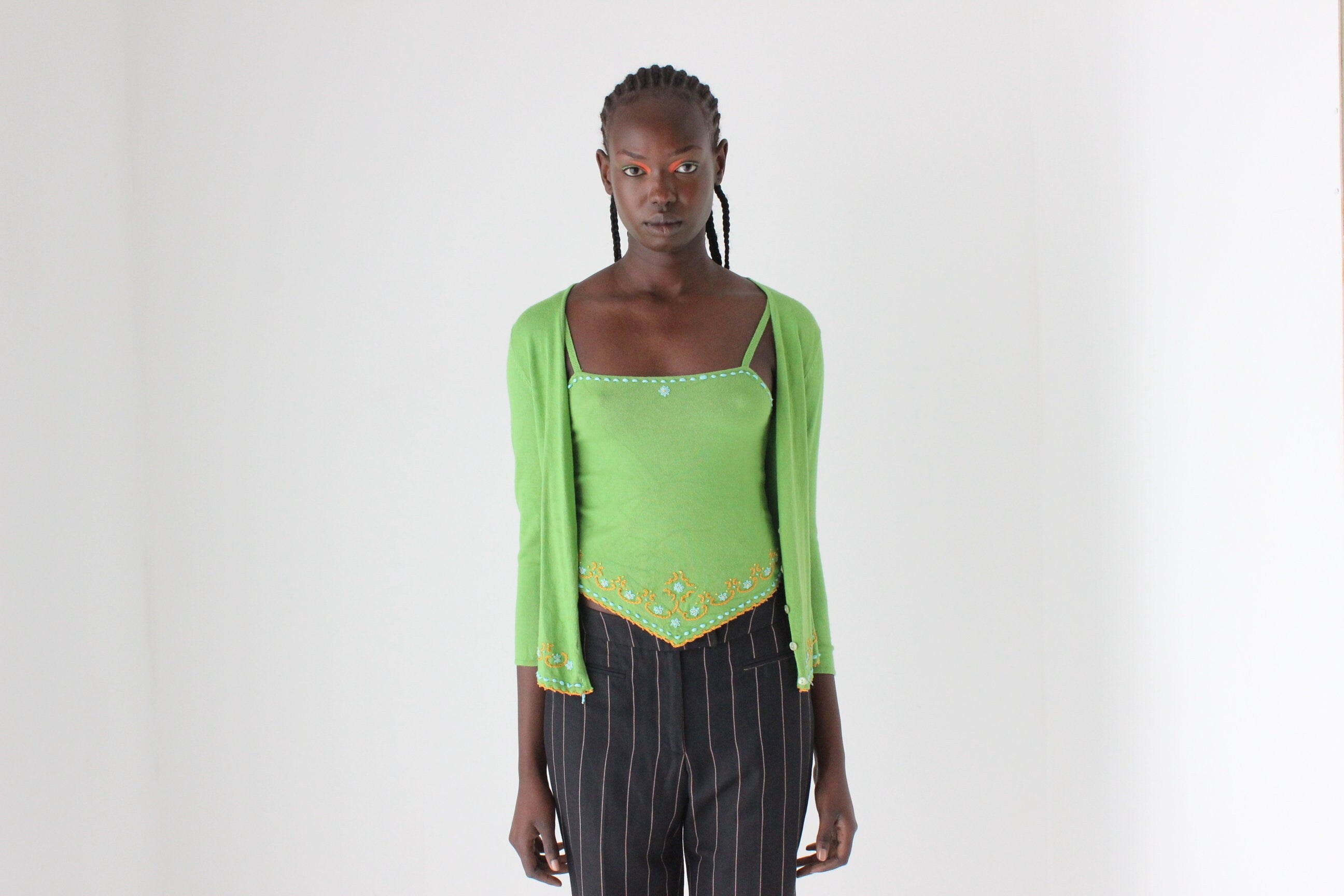 90s Embroidered Knit Tank & Cardigan Two Piece Set