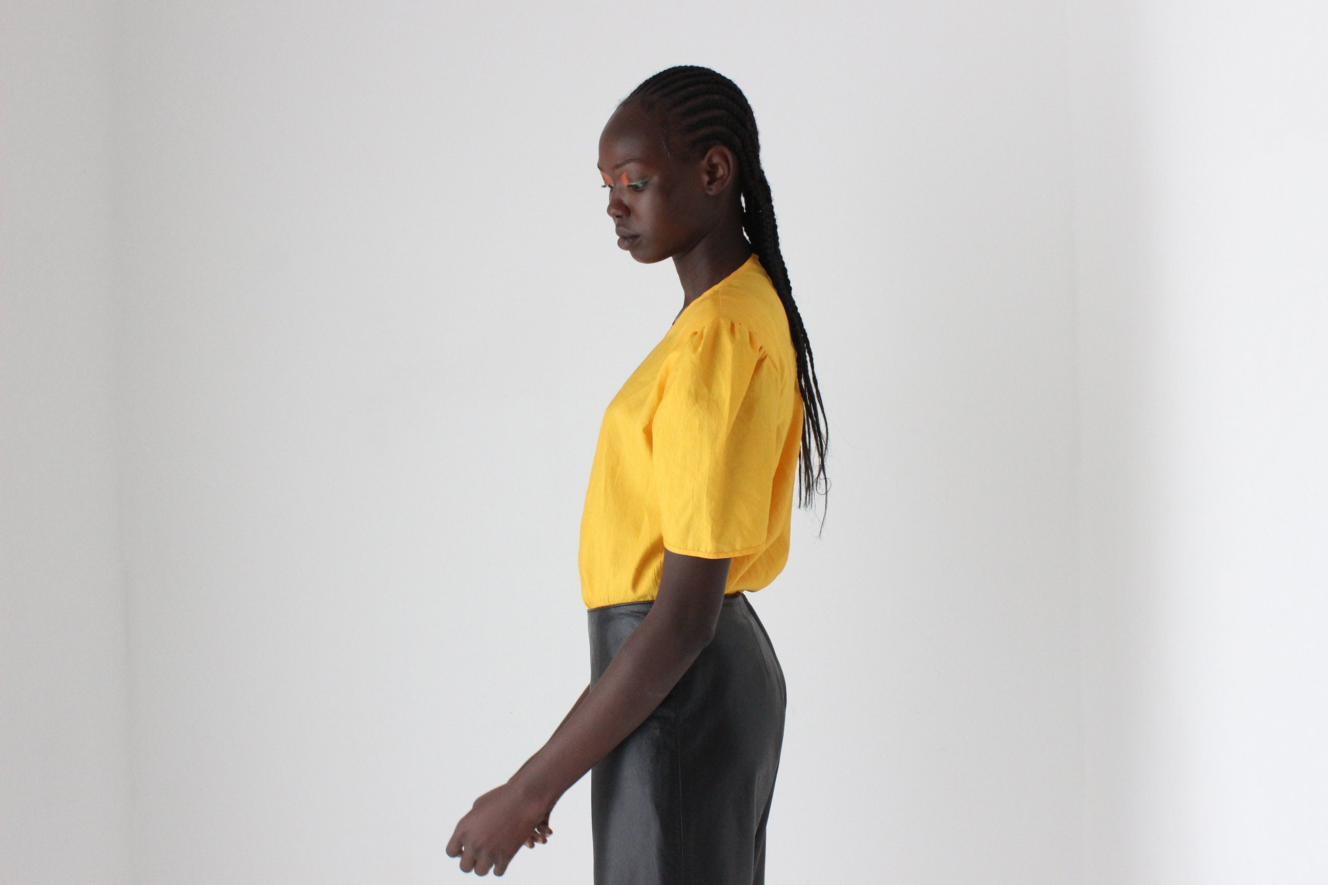 80s Sunshine Yellow Puff Parachute Taffeta Top