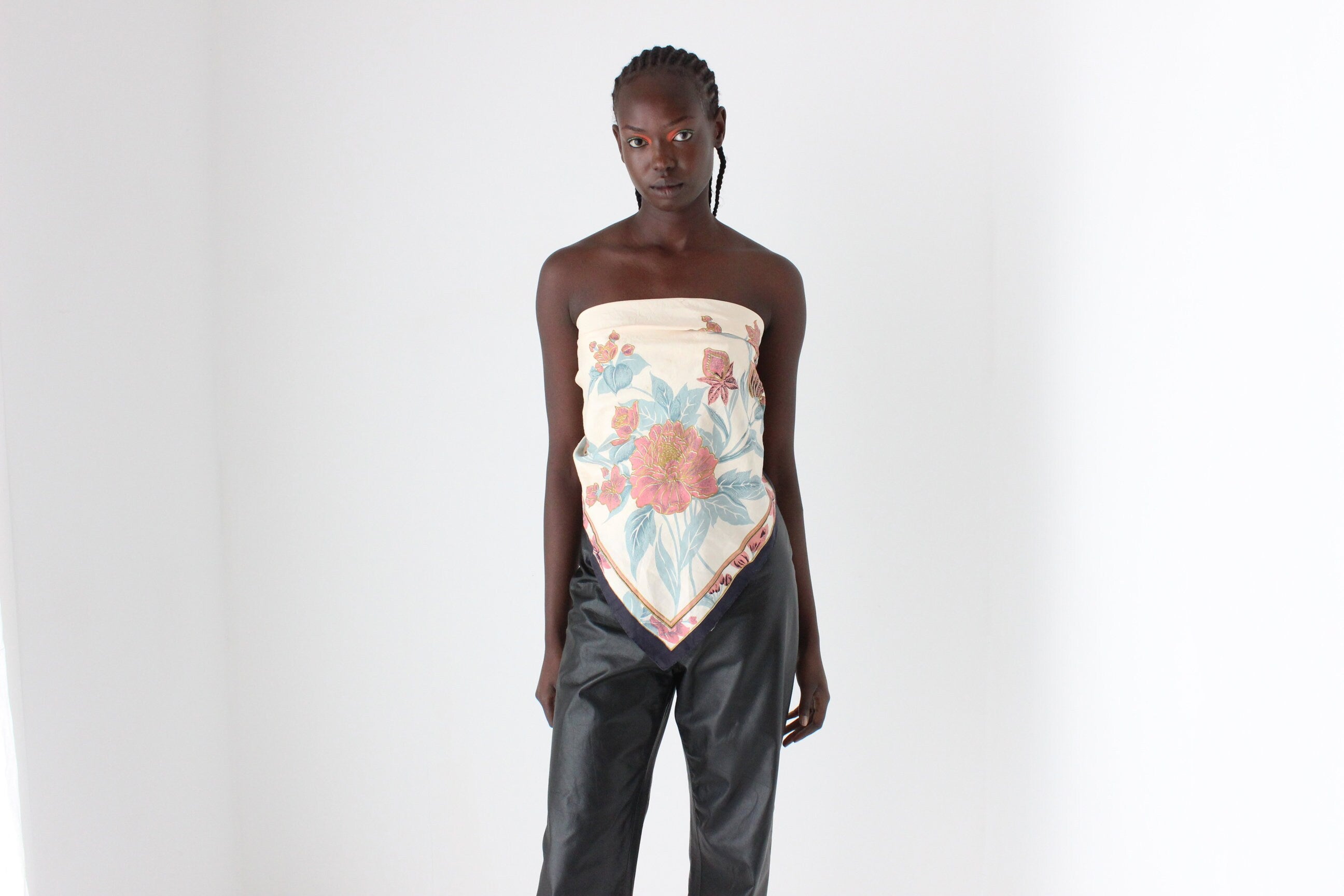 80s Thai Silk Floral Scarf