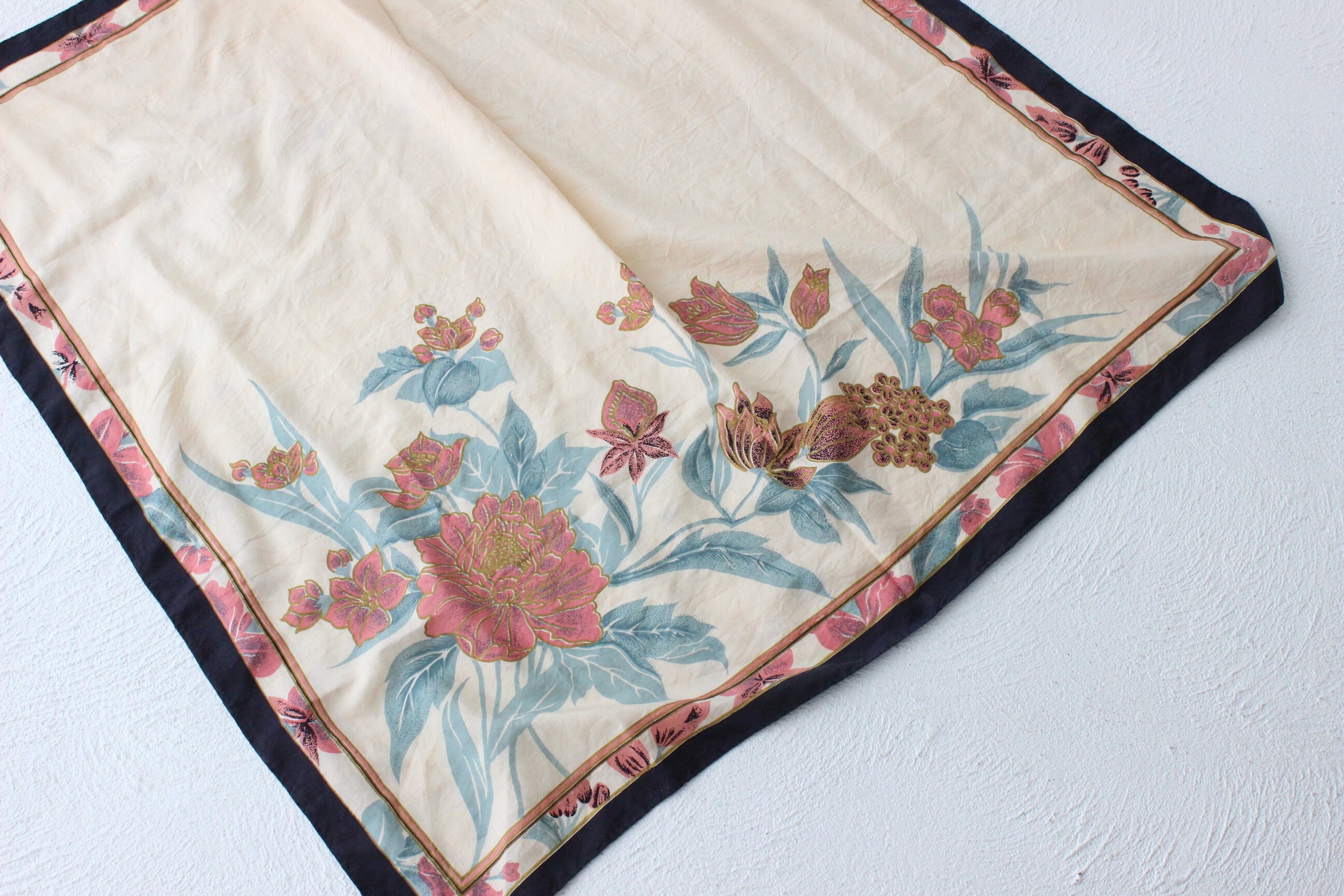 80s Thai Silk Floral Scarf