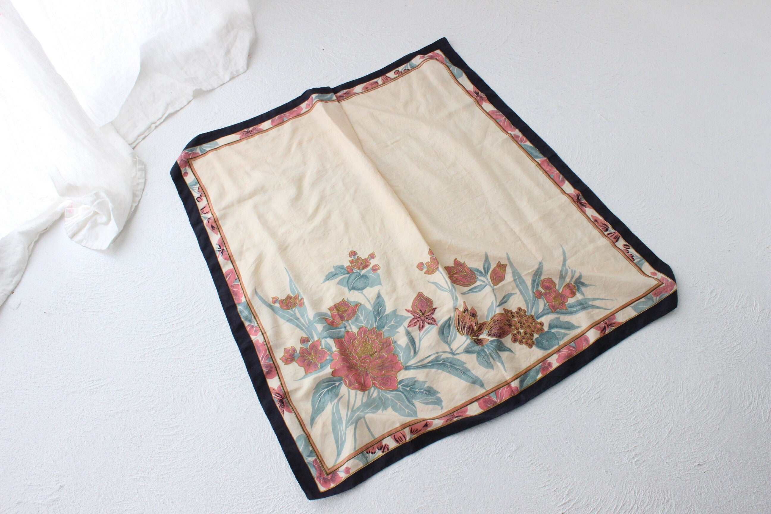 80s Thai Silk Floral Scarf