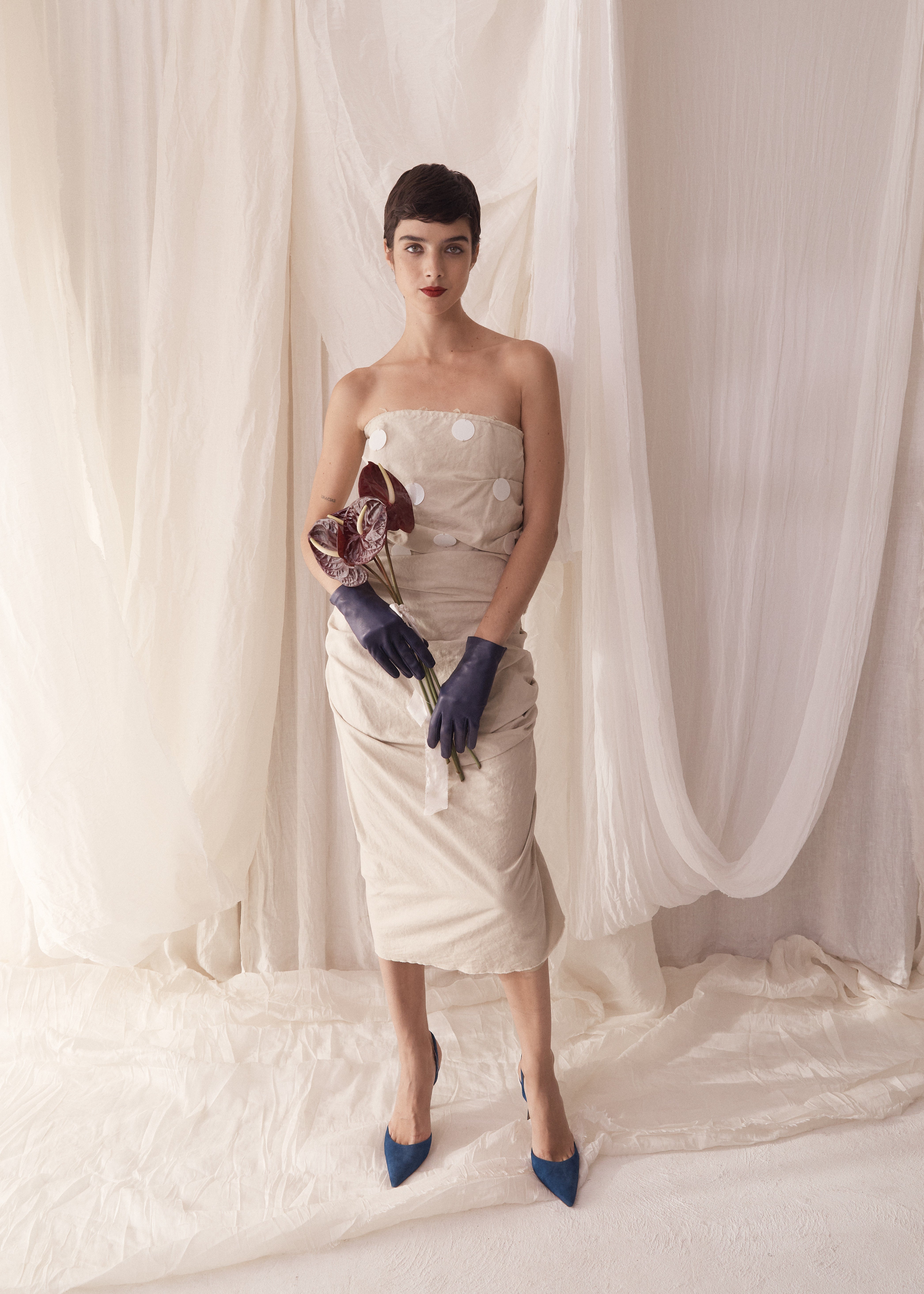 2009 LANVIN Paris Textural Linen Anti-Bride Wedding Dress w/ Pailettes