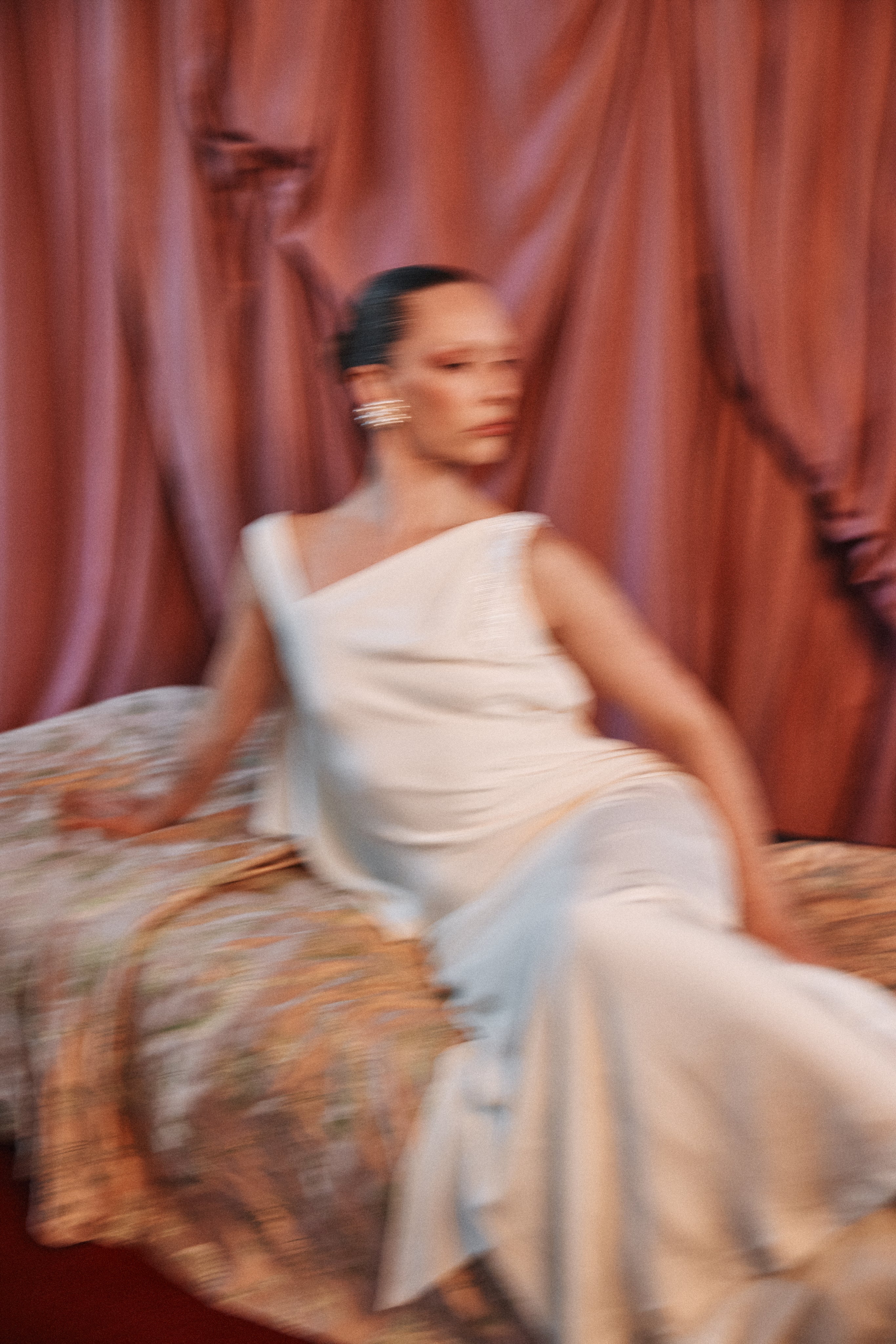 90s Nicole Miller Asymmetric Silk Bias Cut Gown w/ Beaded Detailing & Draped Back