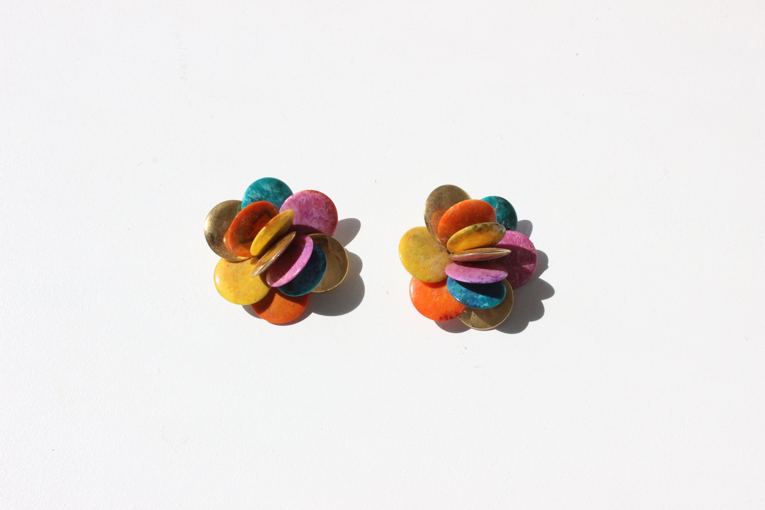 80s Rainbow Burst Pailette Matte Gold Clip On Earrings