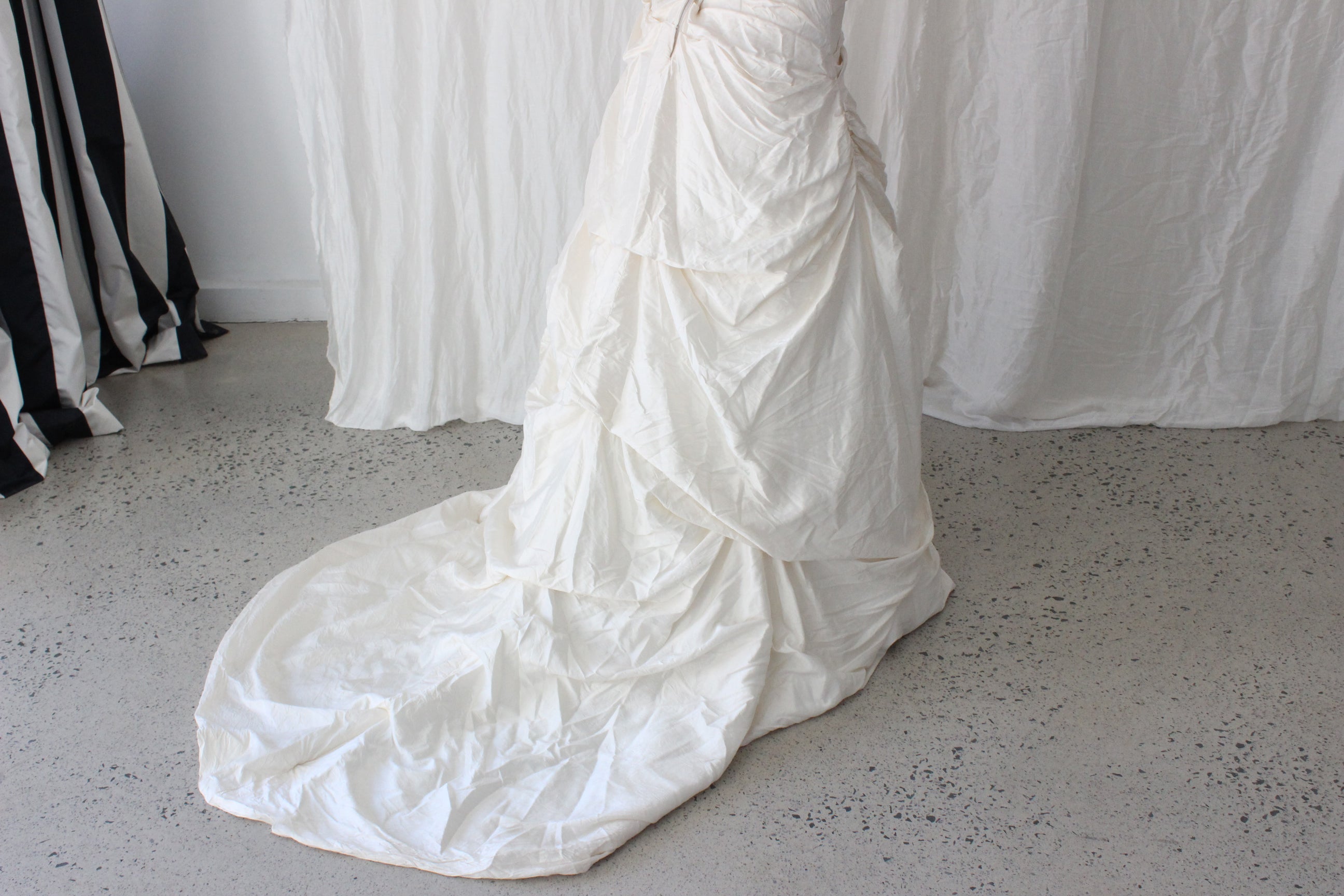 2000s Lightweight Silk Gathered & Textural Asymmetric Gown