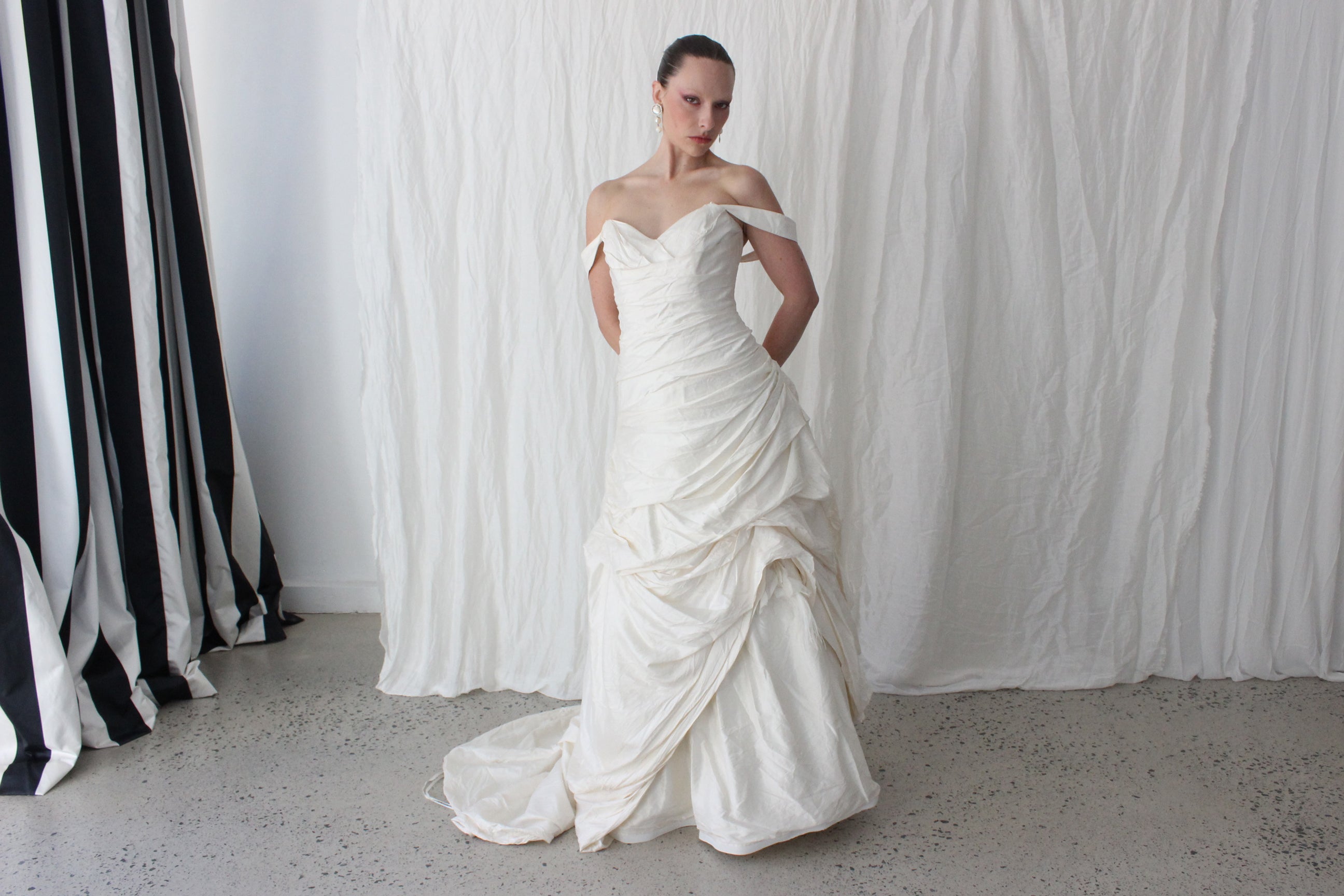 2000s Lightweight Silk Gathered & Textural Asymmetric Gown