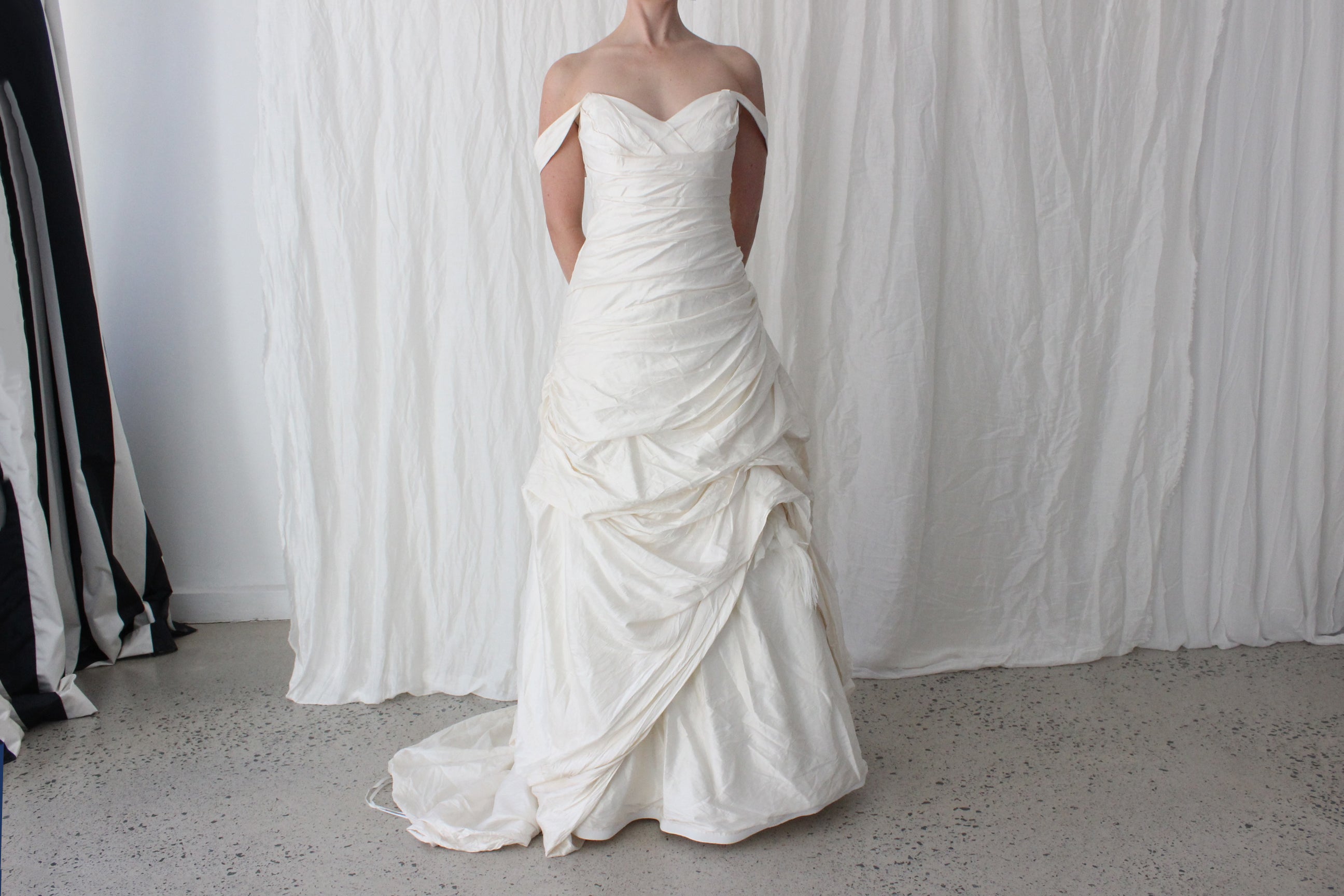 2000s Lightweight Silk Gathered & Textural Asymmetric Gown