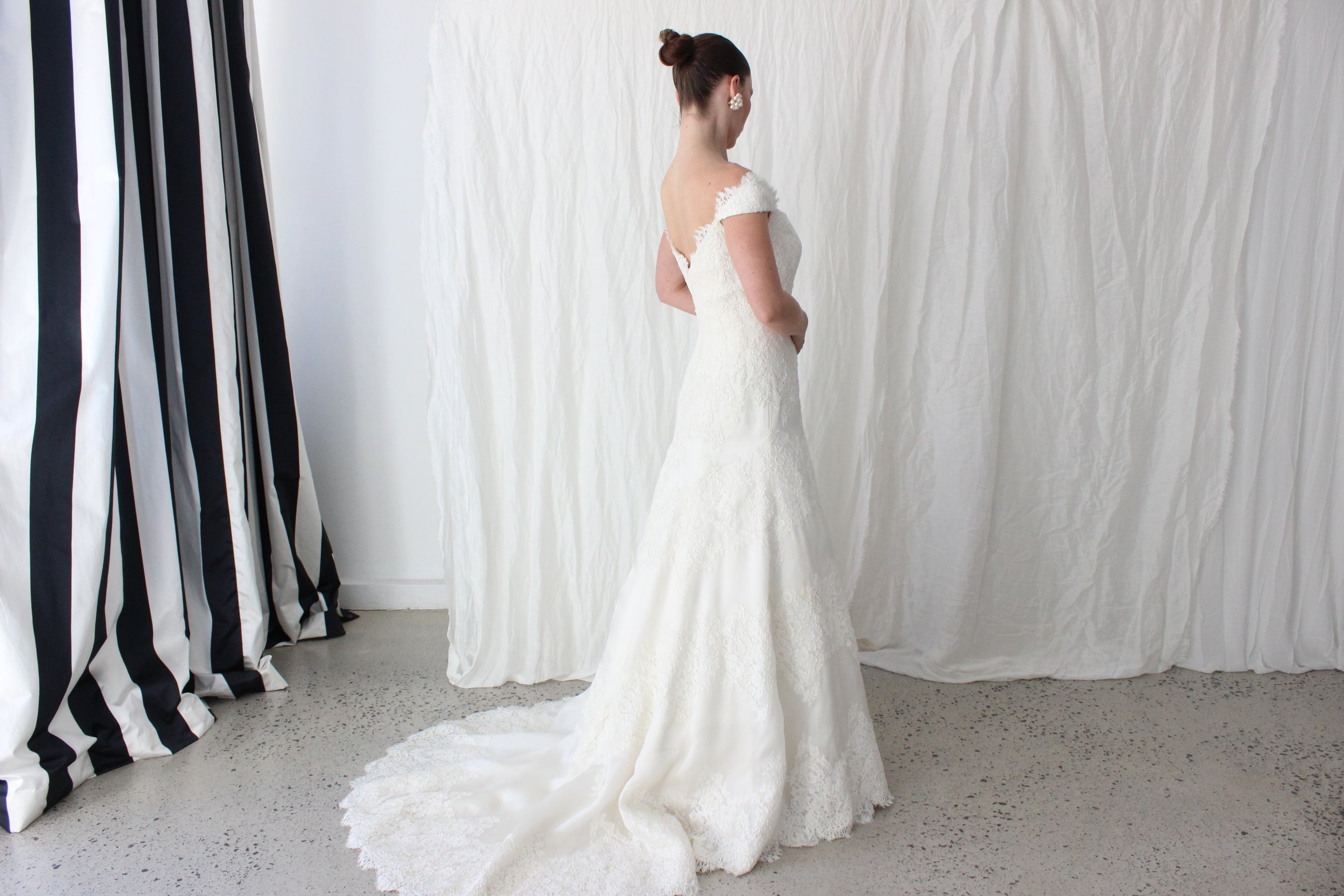 2000s Luxury French Lace & Italian Silk Organza Wedding Gown by Anne Barge