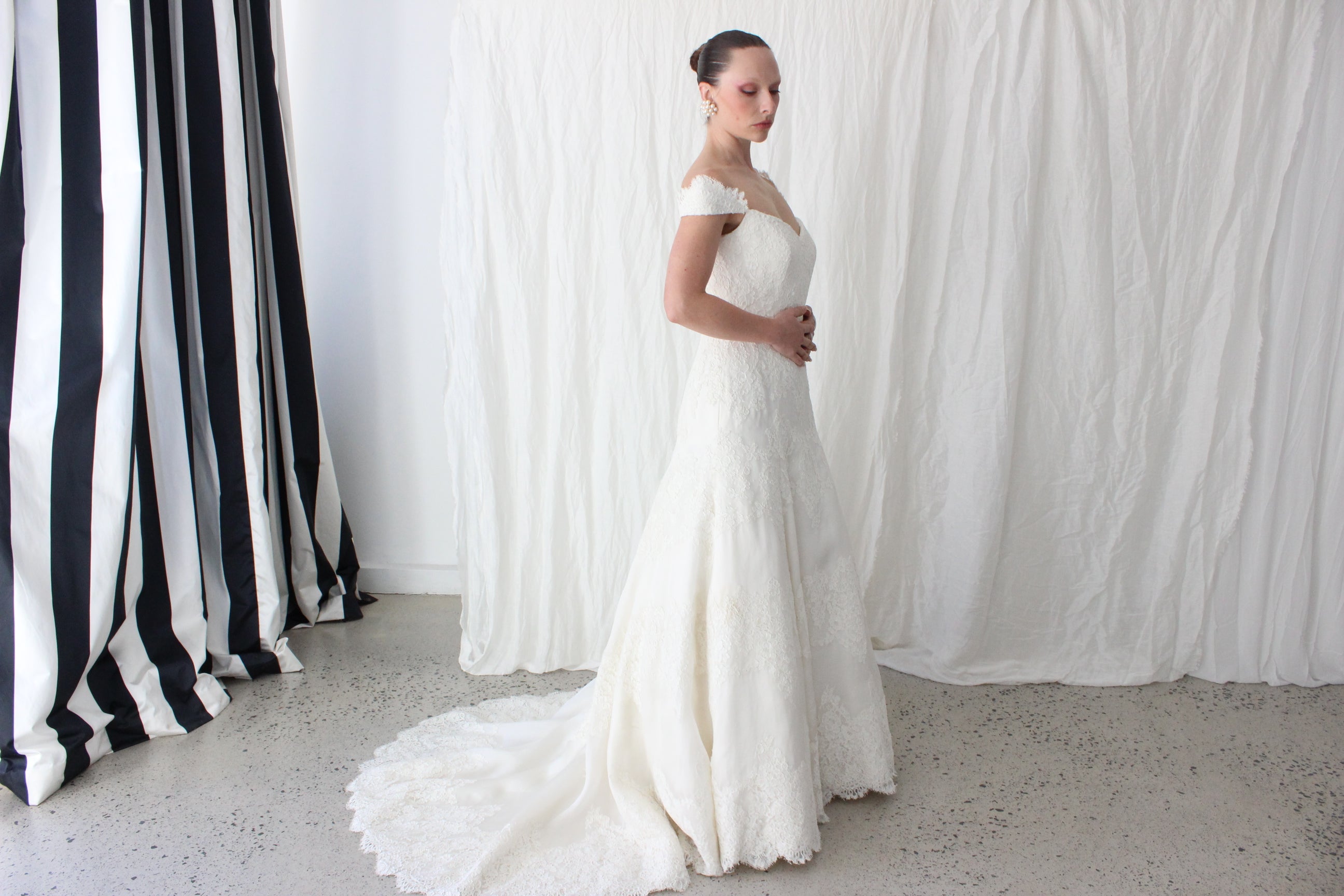 2000s Luxury French Lace & Italian Silk Organza Wedding Gown by Anne Barge