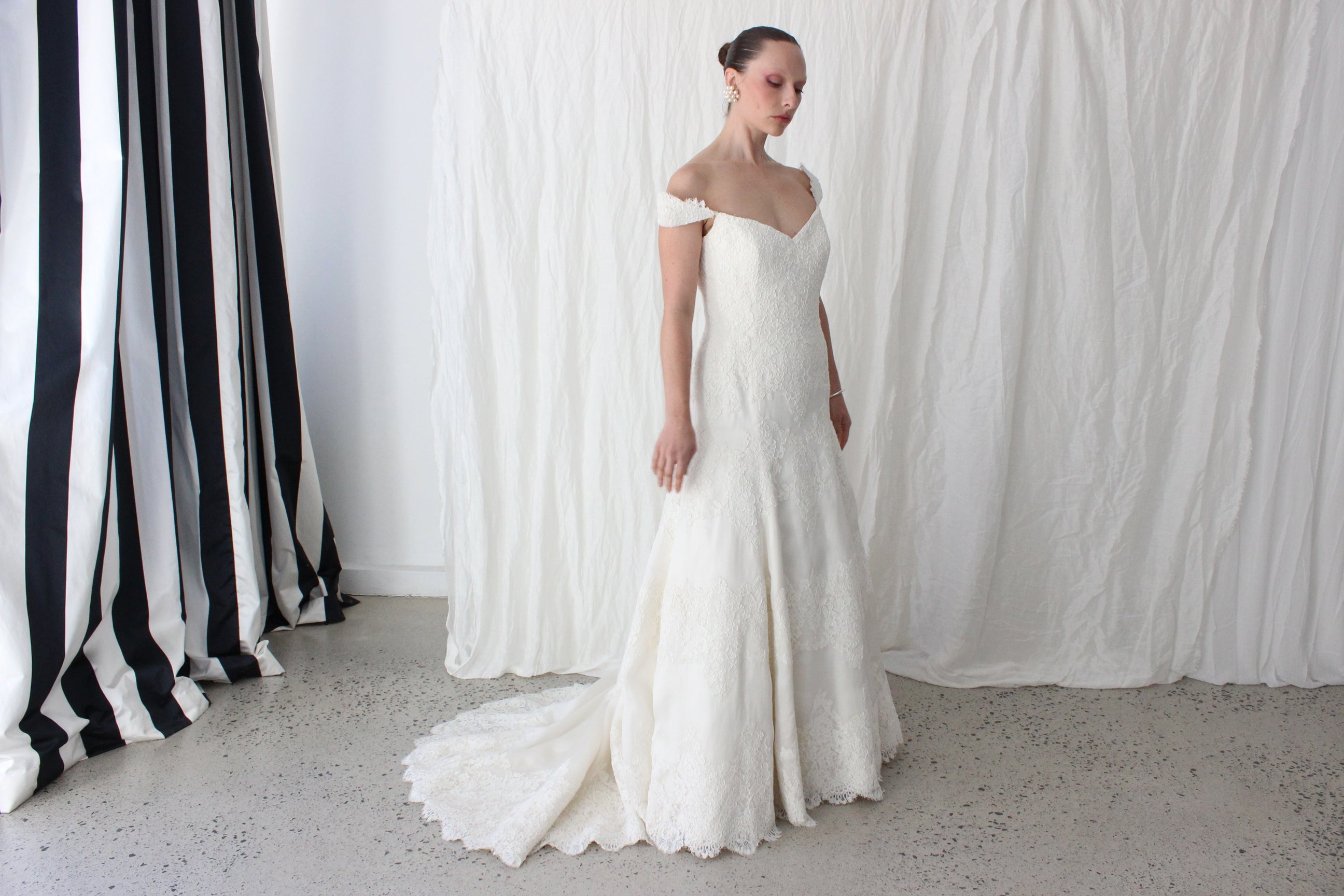 2000s Luxury French Lace & Italian Silk Organza Wedding Gown by Anne Barge