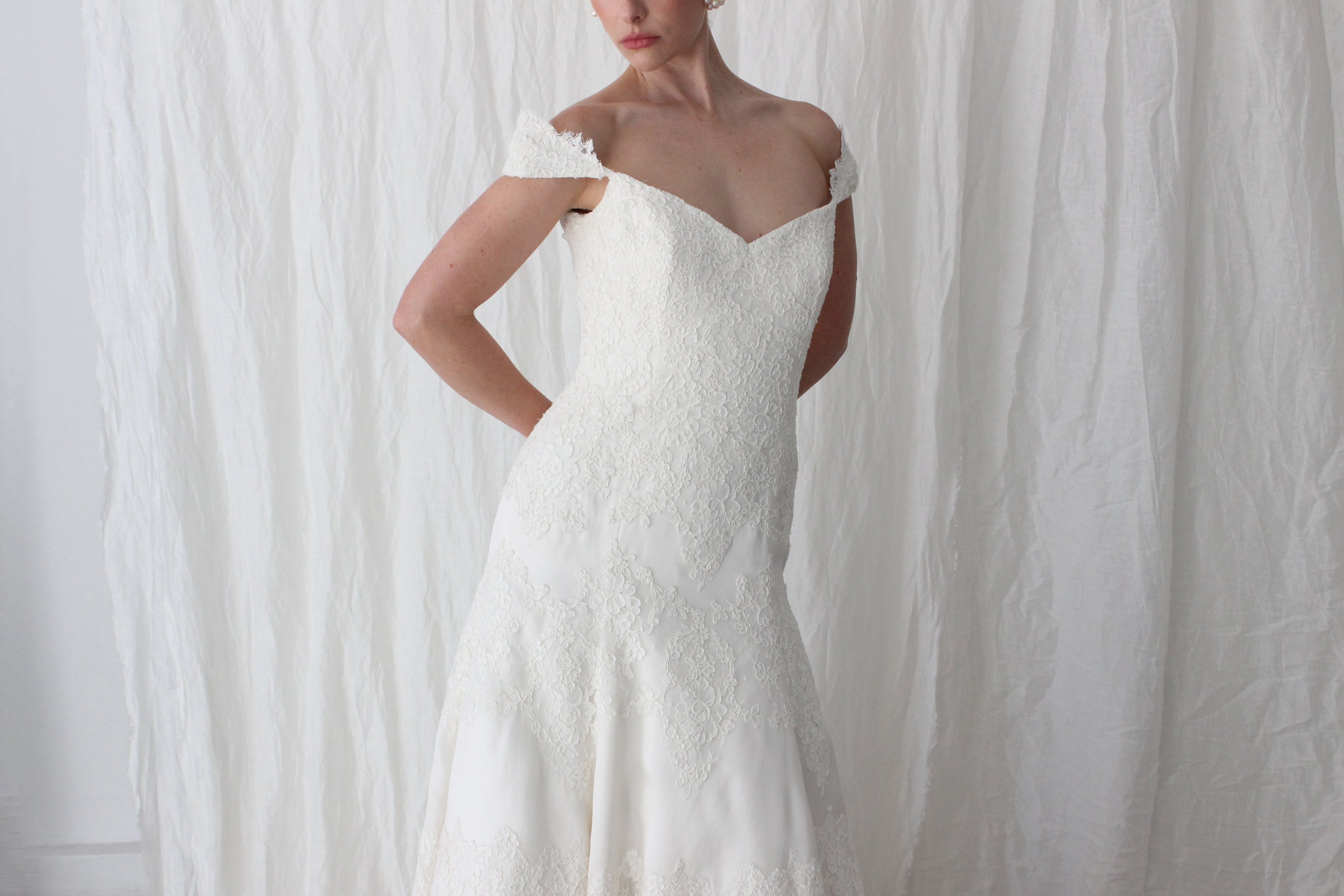 2000s Luxury French Lace & Italian Silk Organza Wedding Gown by Anne Barge