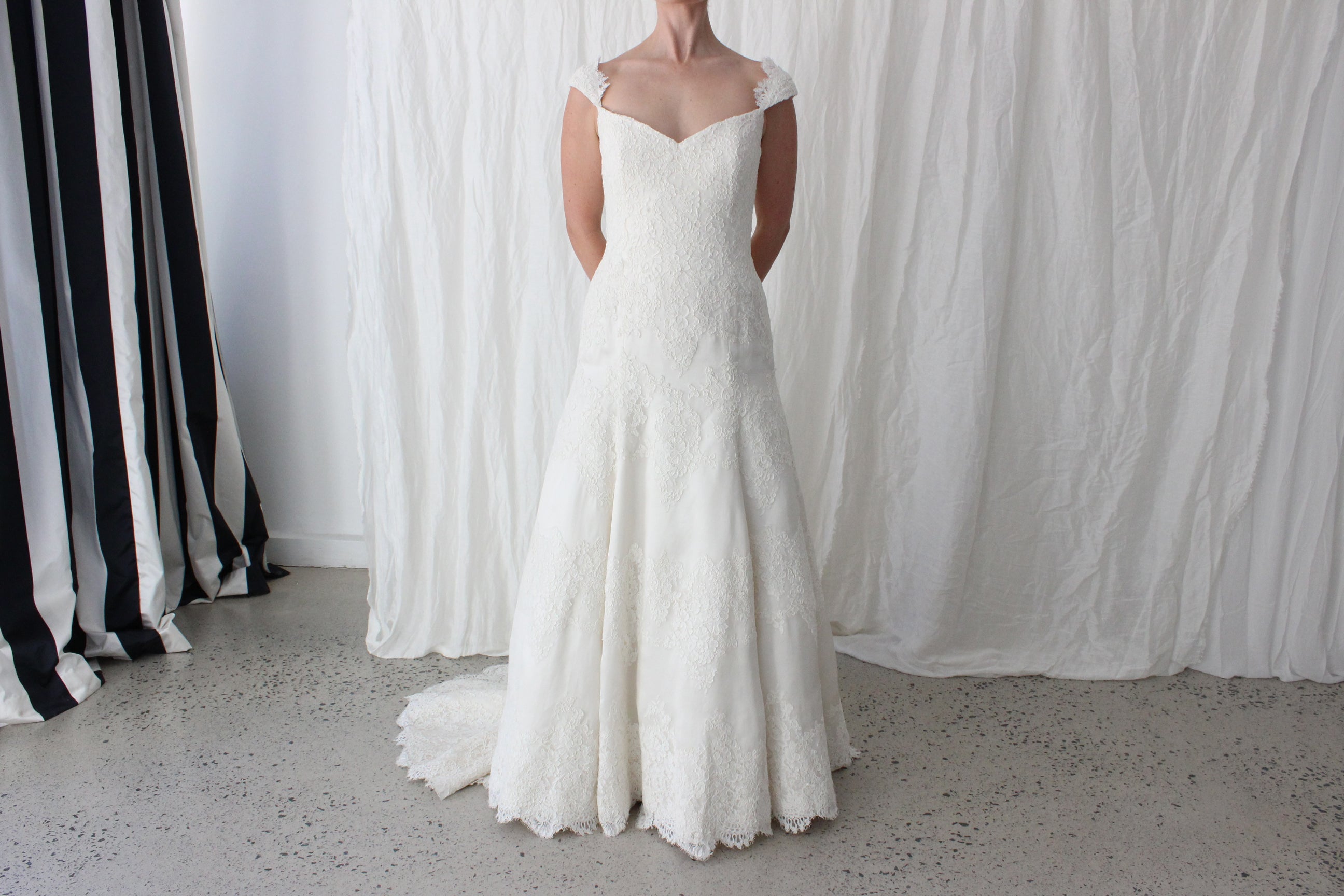 2000s Luxury French Lace & Italian Silk Organza Wedding Gown by Anne Barge