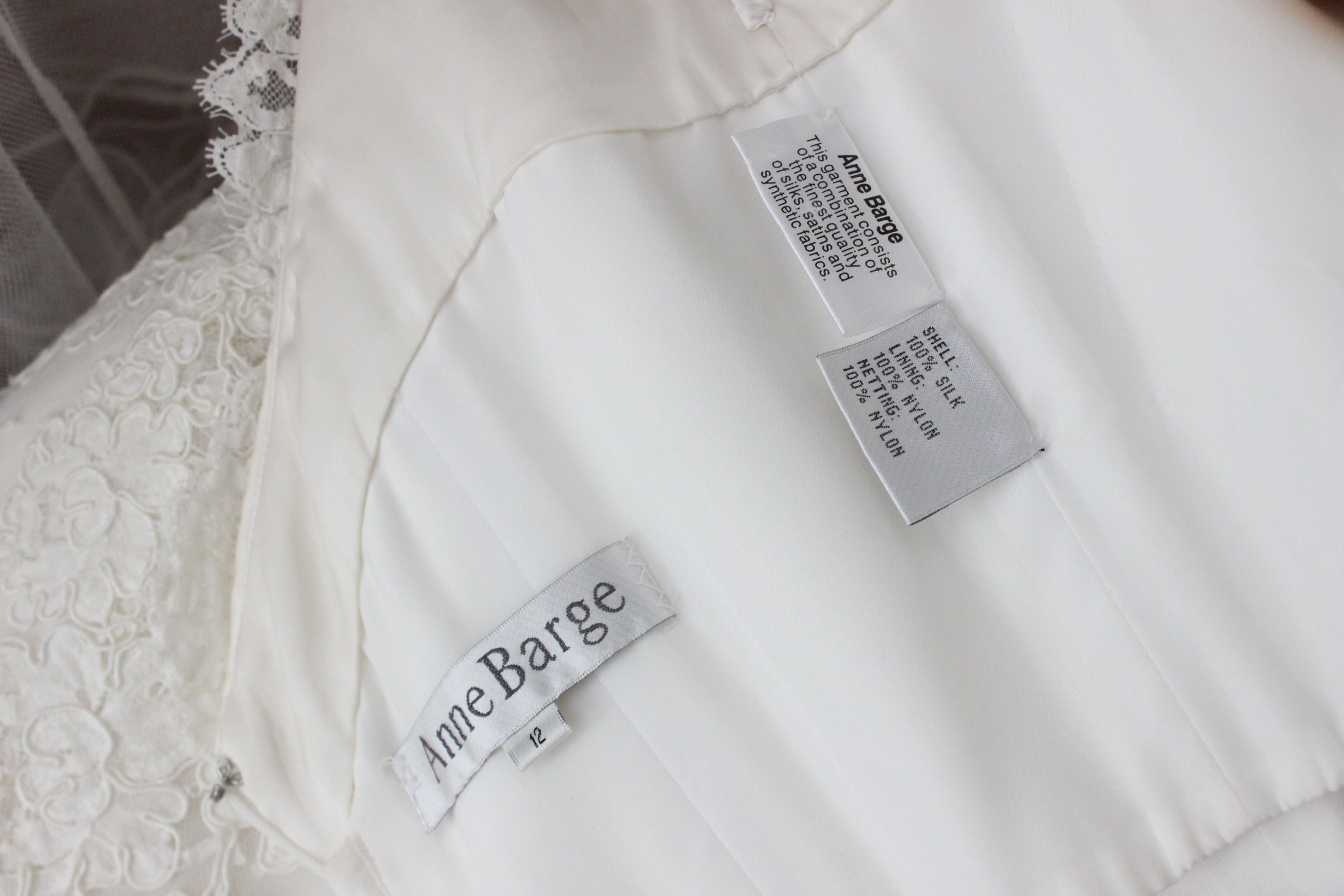 2000s Luxury French Lace & Italian Silk Organza Wedding Gown by Anne Barge