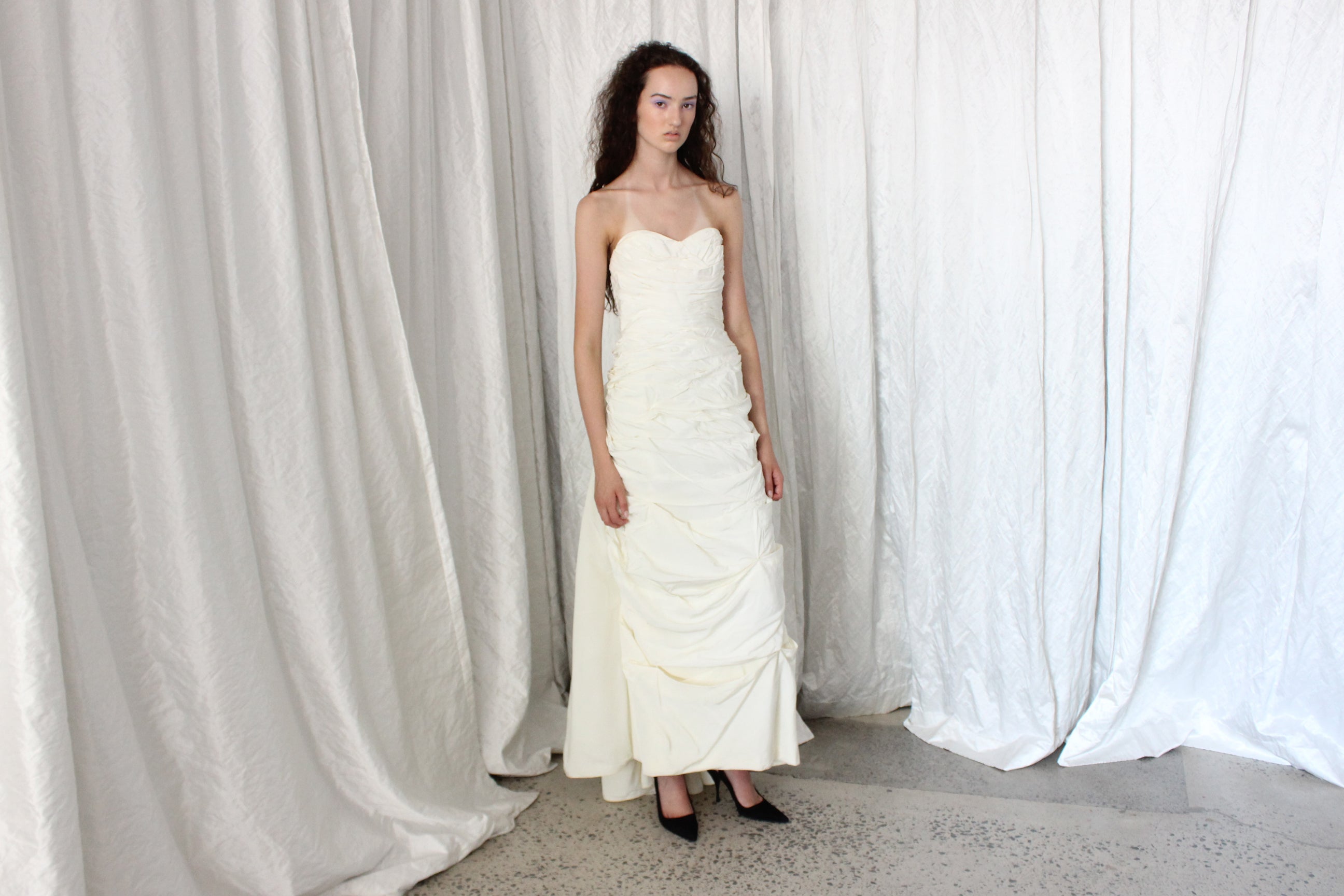 80s Victor Costa Strapless Textural Taffeta Gown