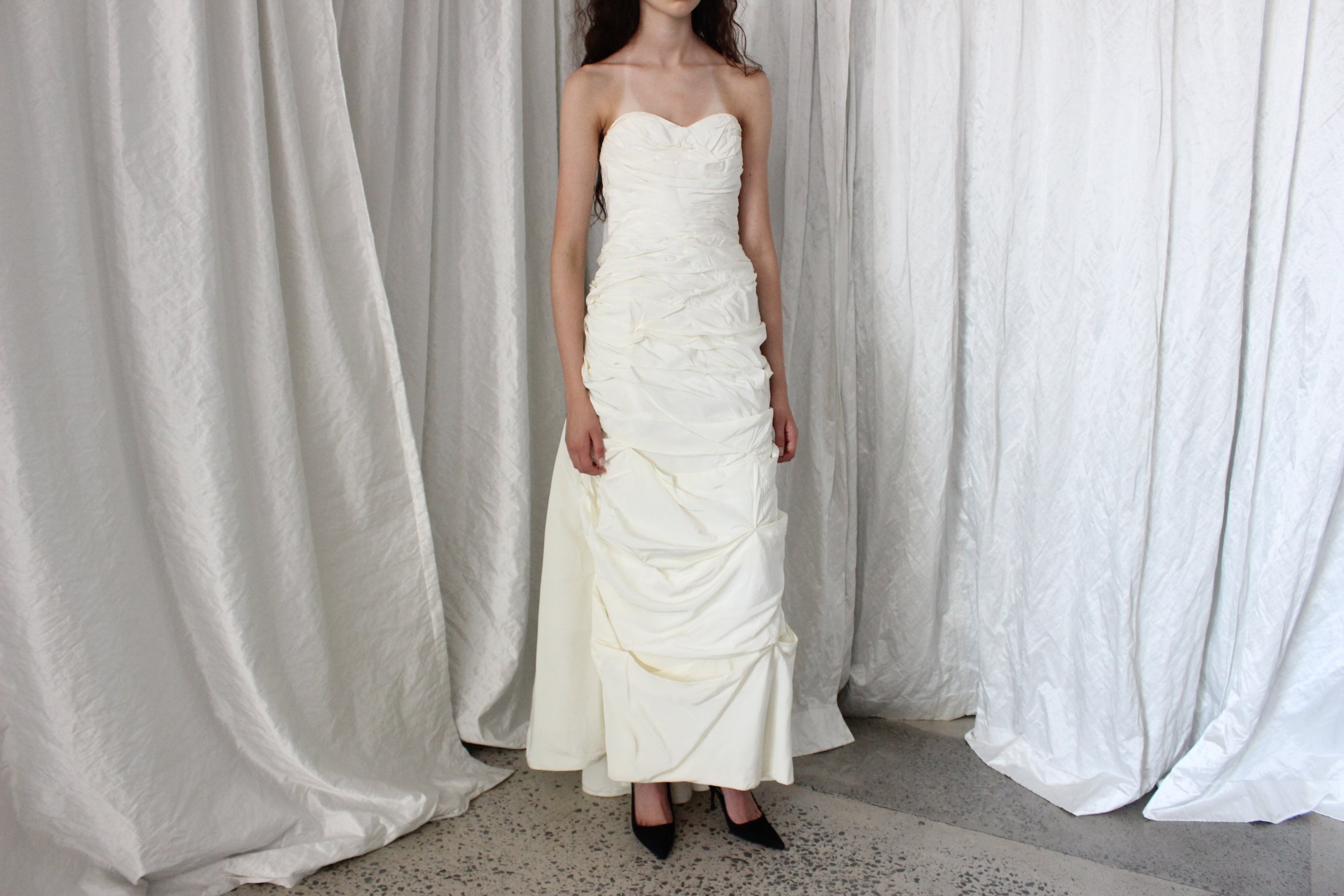 80s Victor Costa Strapless Textural Taffeta Gown