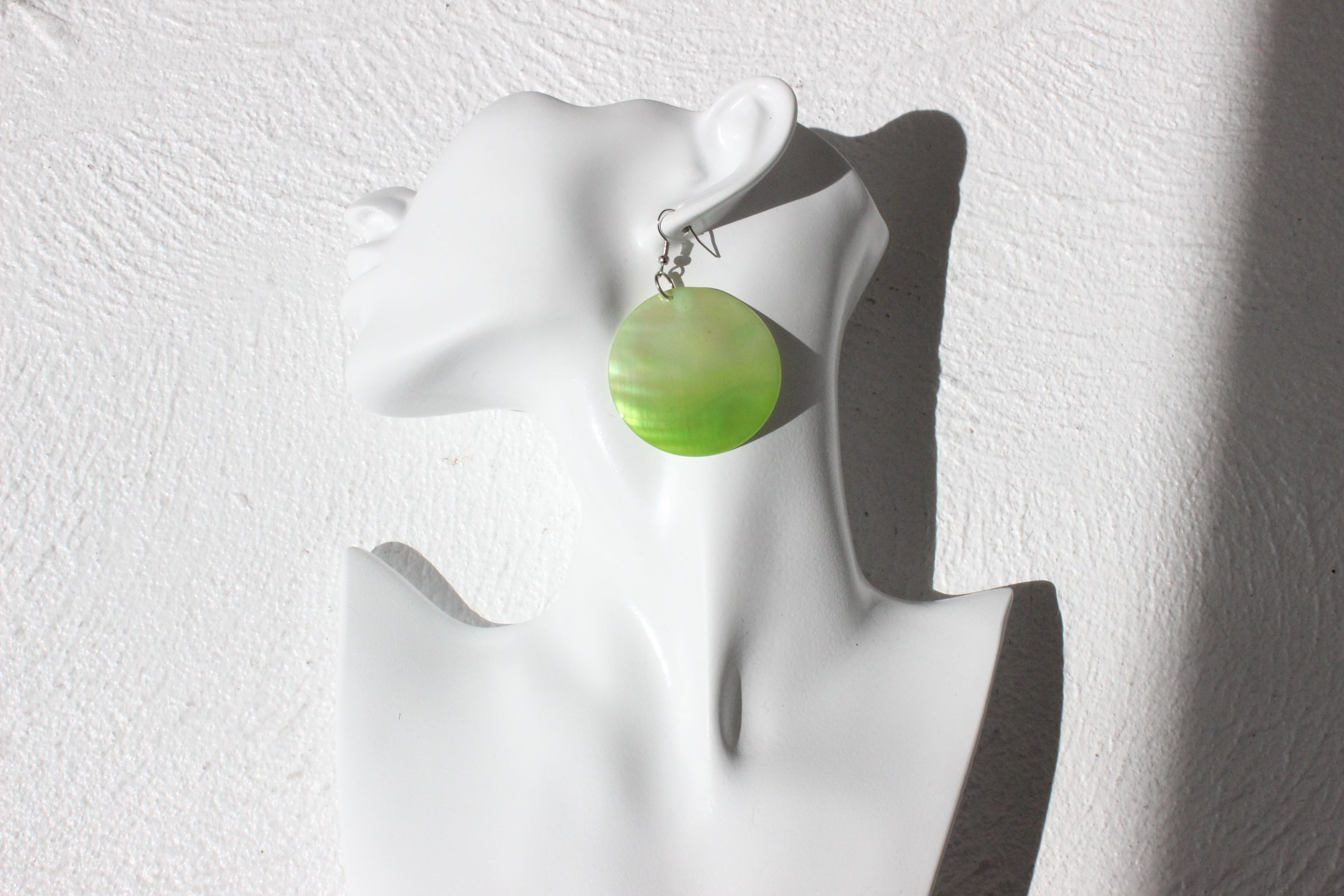 Y2K Capiz Shell Lime Green Circular Dangly Earrings