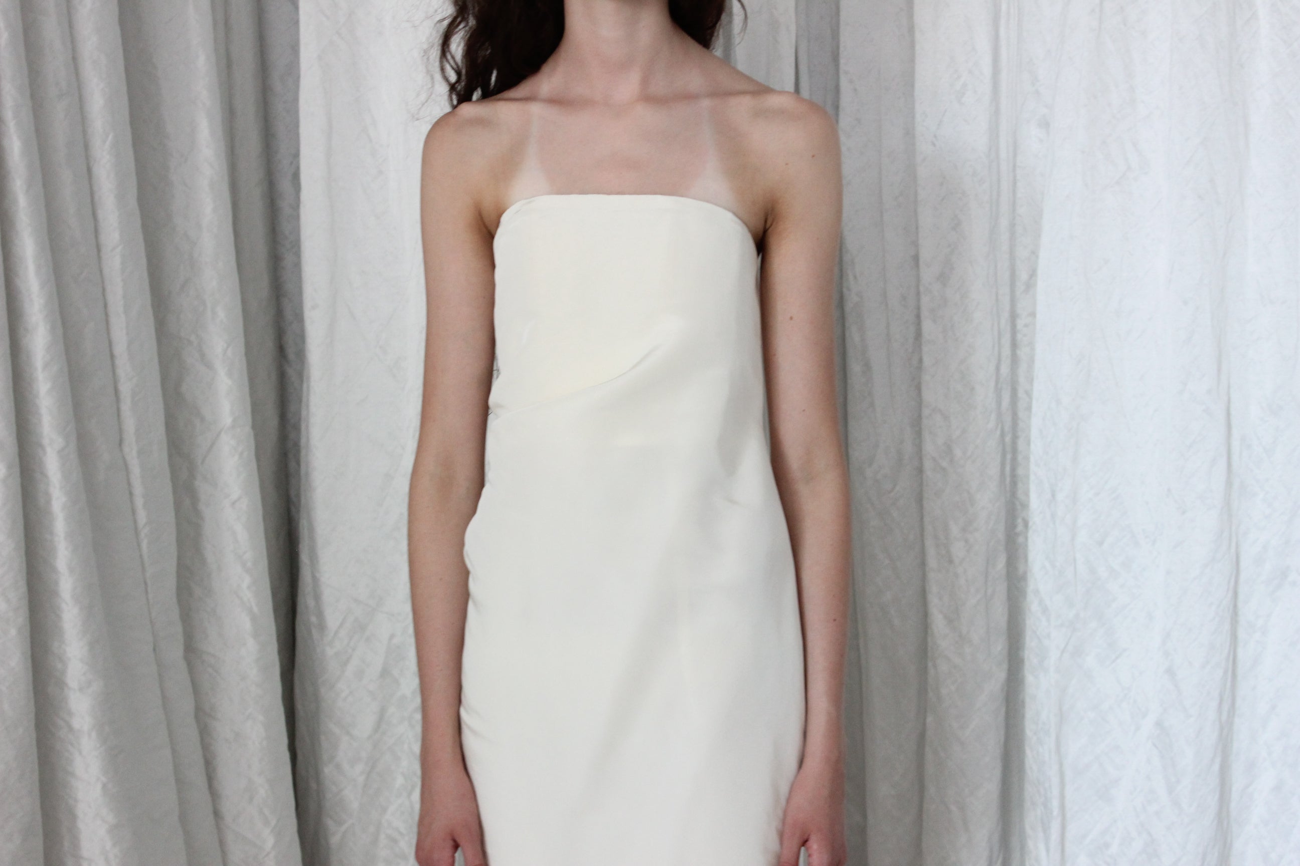 2013 LANVIN Blanche by Alber Elbaz Strapless Silk Faille Column Gown w/ Ruffle