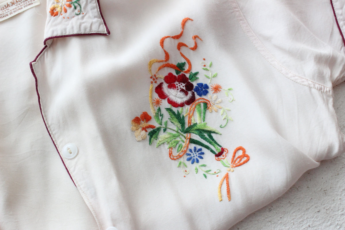 Rare 60s Pastel Rayon Pyjama Set w/ Embroidery