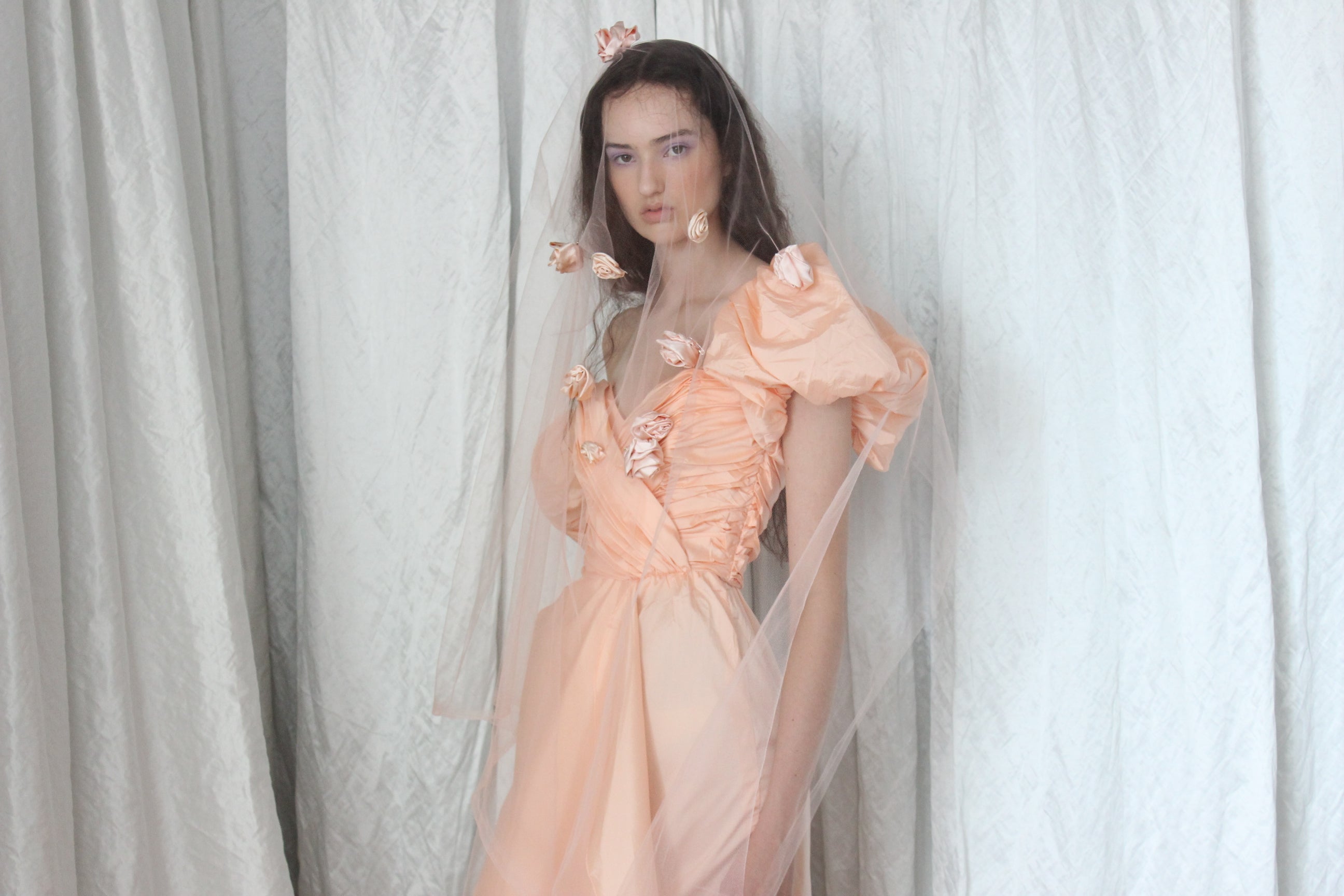 1980s Rocha Vibe Peach Puff Taffeta Gown