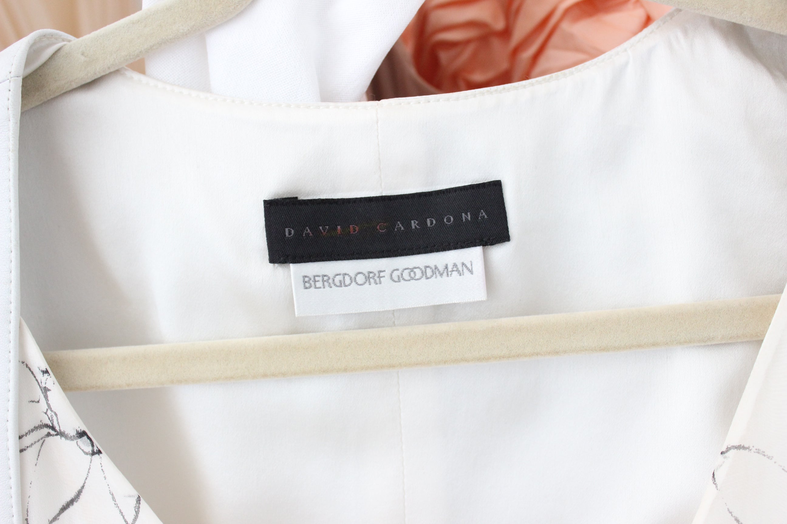 2000s White Silk Scribbled Flower & Leather Back Gown