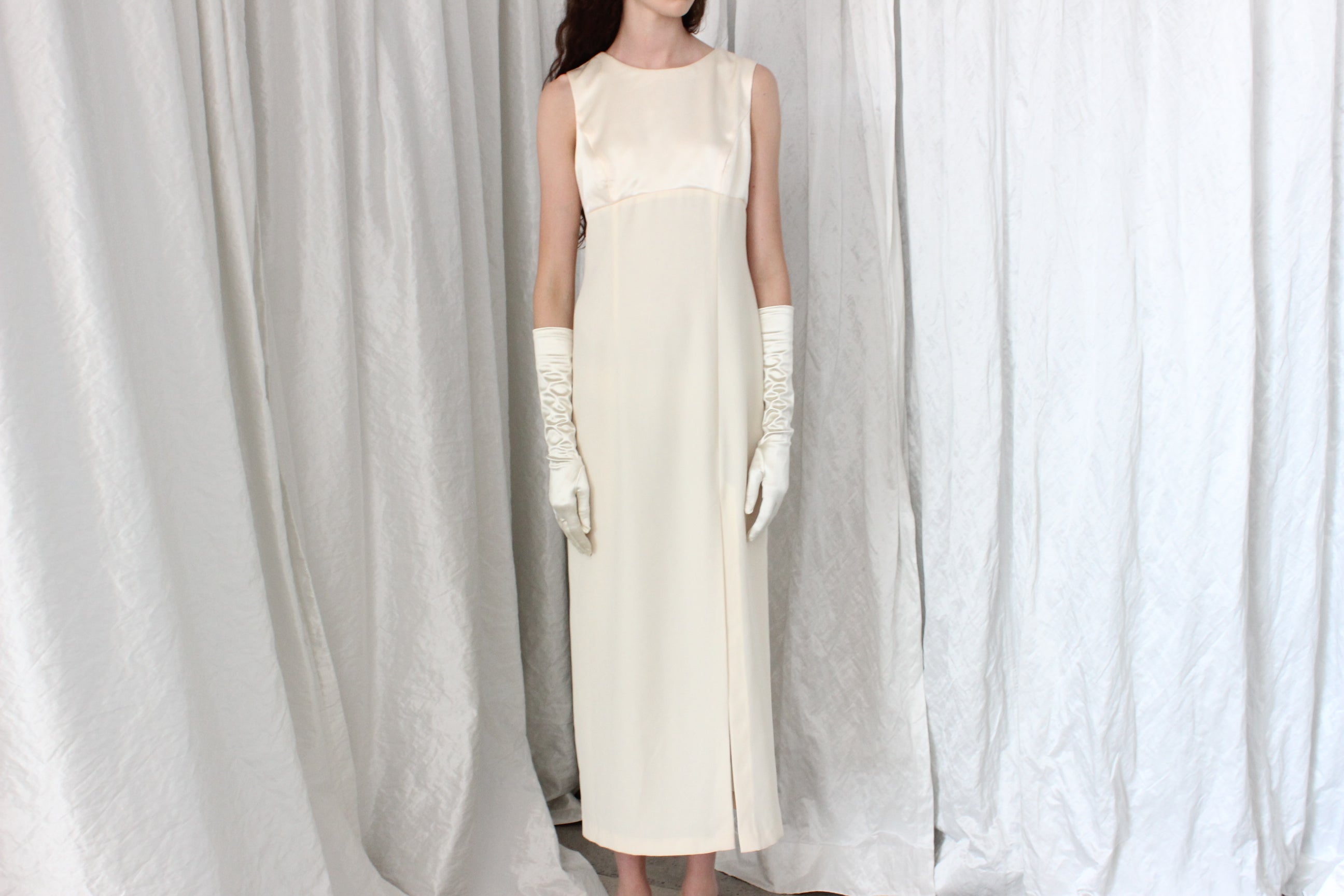 90s Minimal Buttercream Column Gown