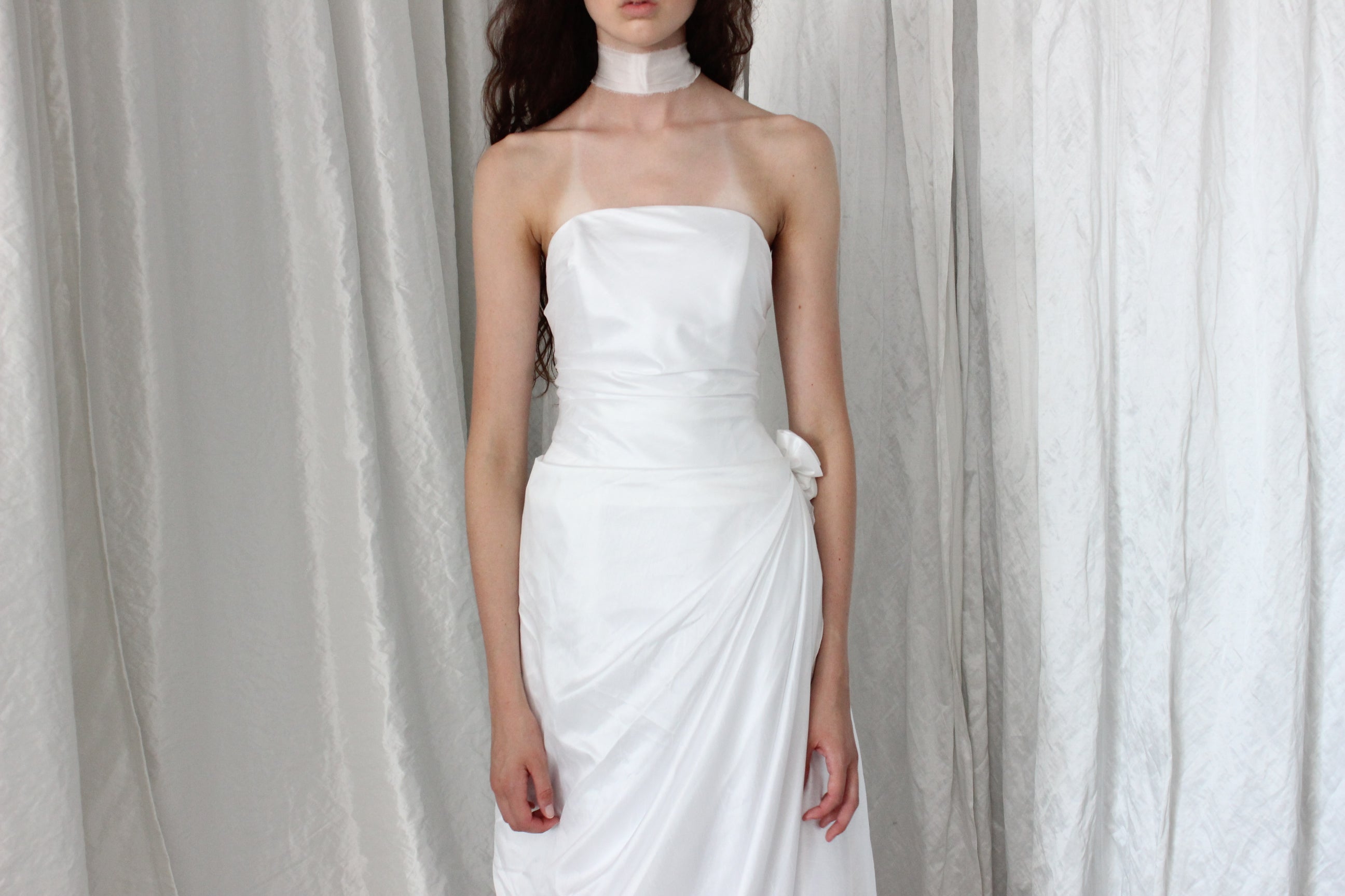 80s Pure White Strapless Wedding Gown w/ Multi-Way Skirt & Rosettes