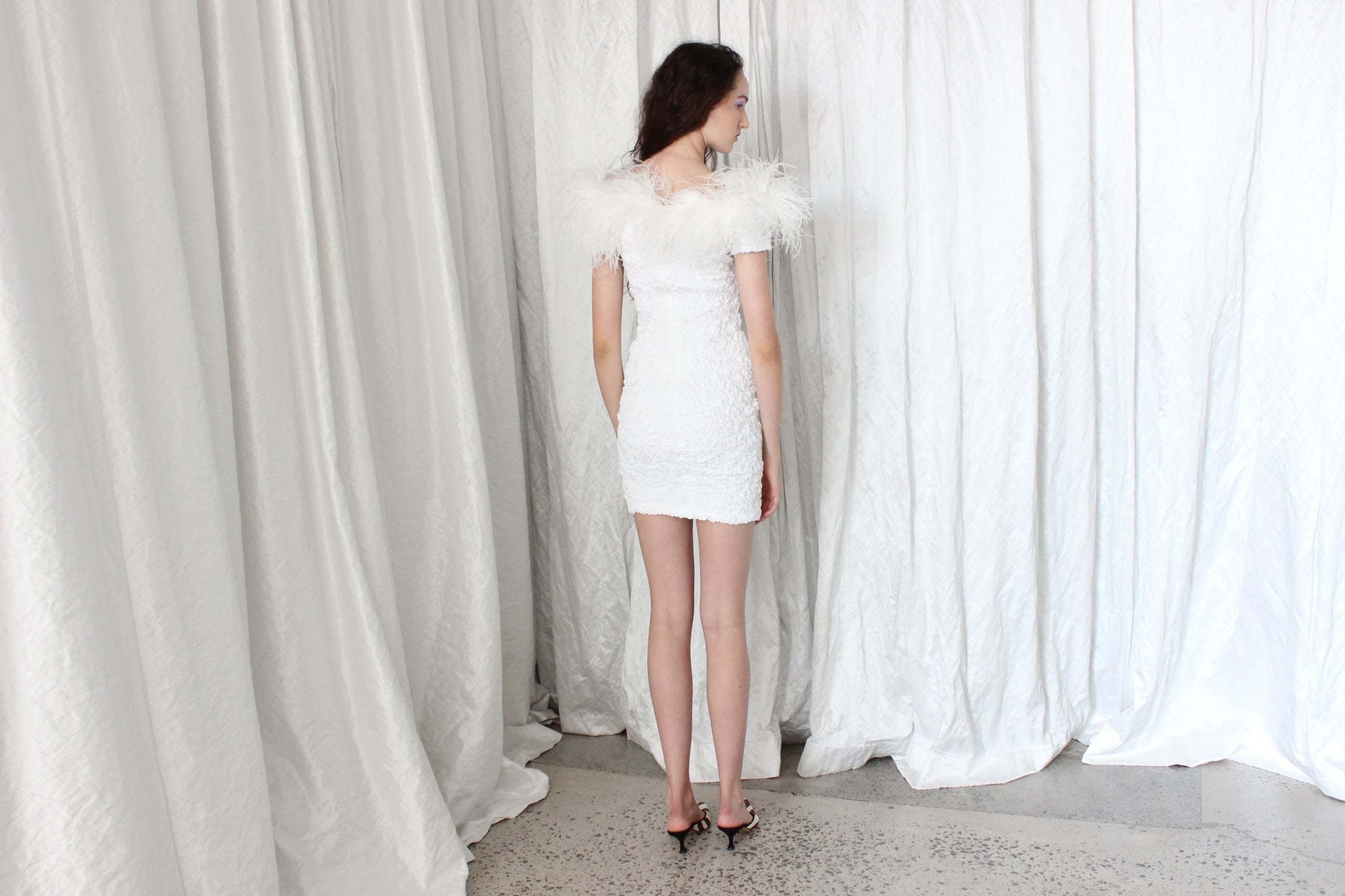 80s Popcorn Stretch & Ostrich Feather Mini