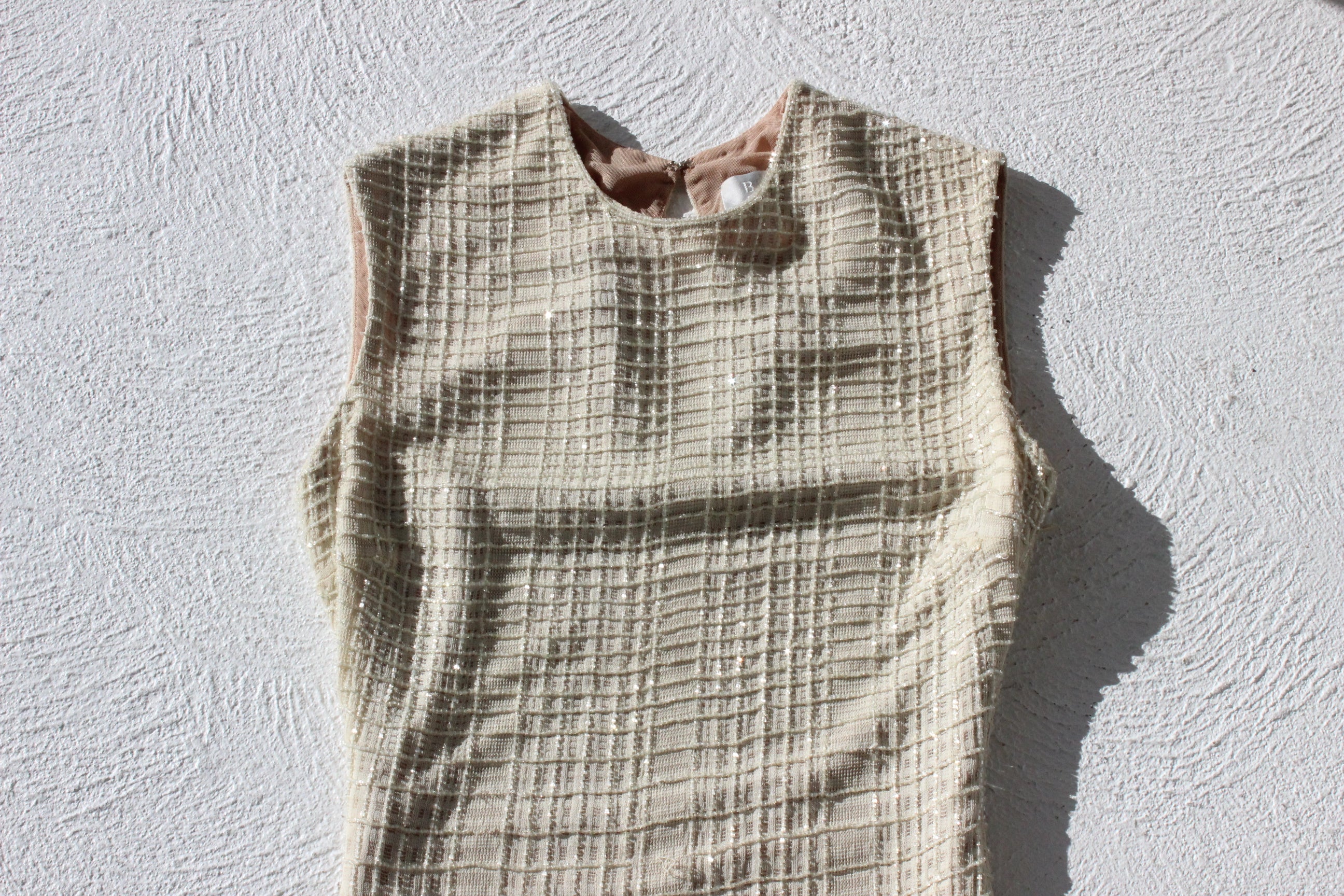 1990s Neutral Beaded Heavy Knit Designer Gown