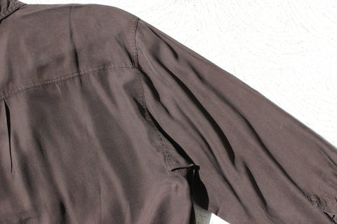 90s Textured Pure Silk Relaxed Shirt in Chocolate