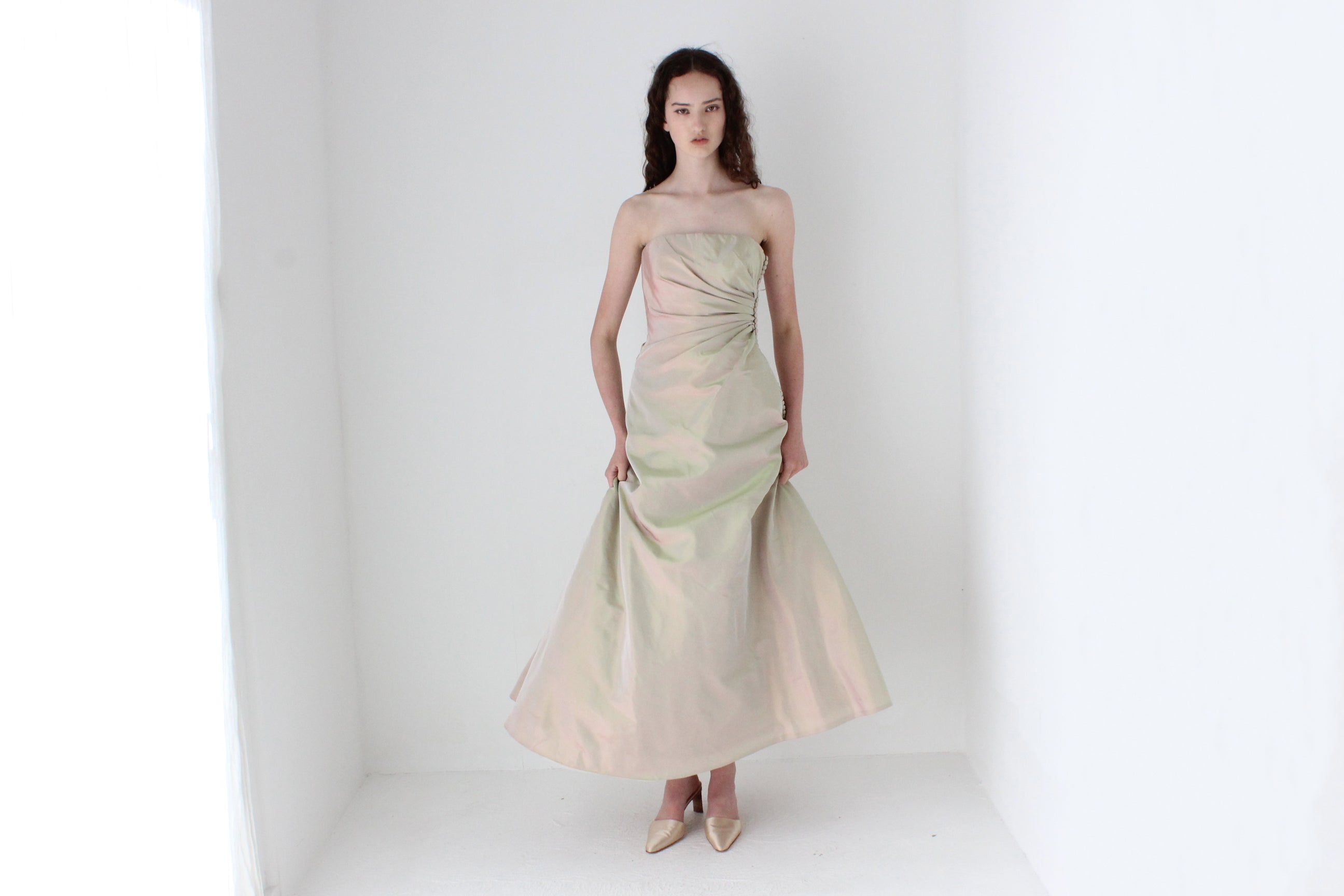 90s Helen Morley Holographic Silk A-Line Gown